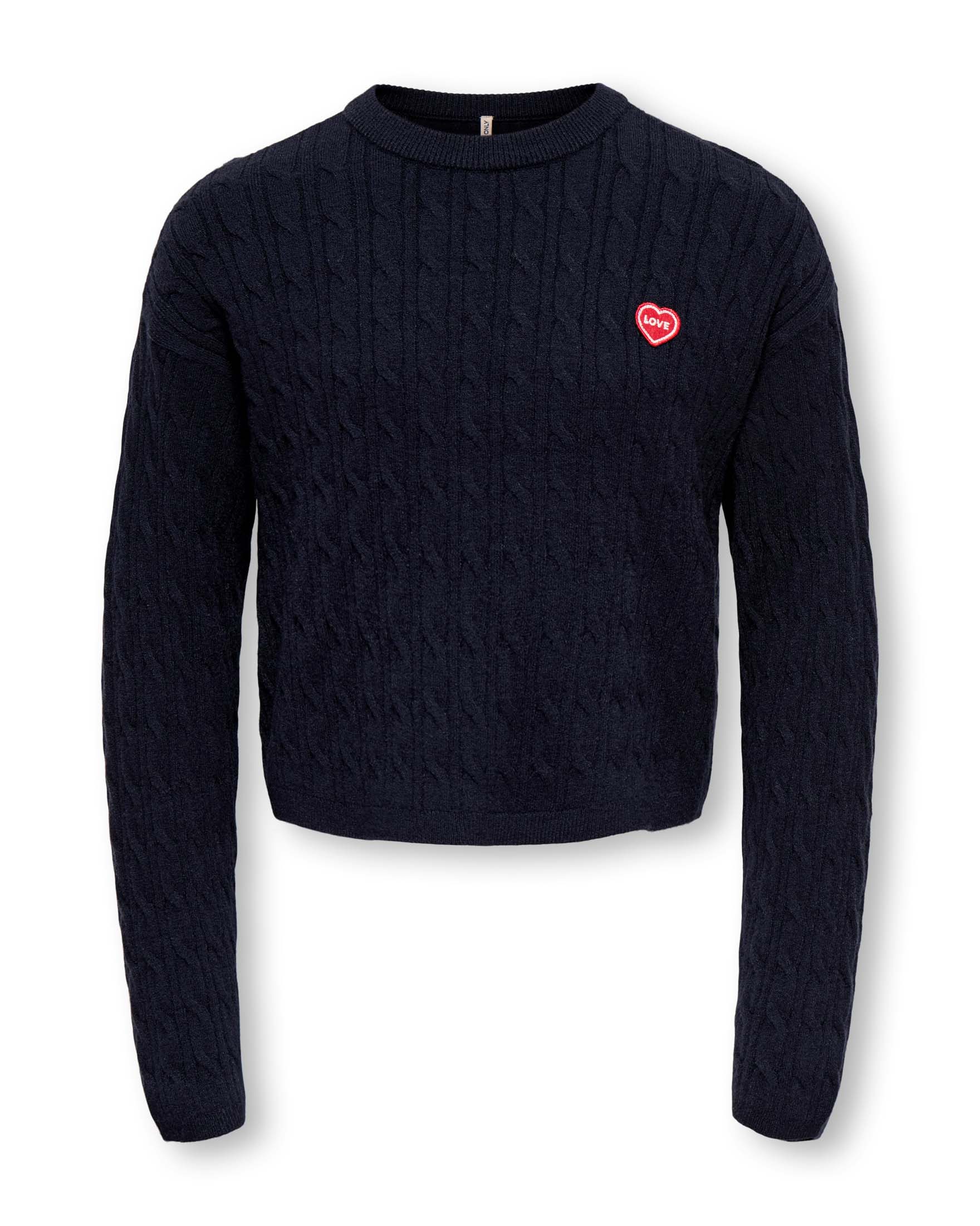 Maglione Kids Only blu scuro in misto viscosa a trecce con patch cuore