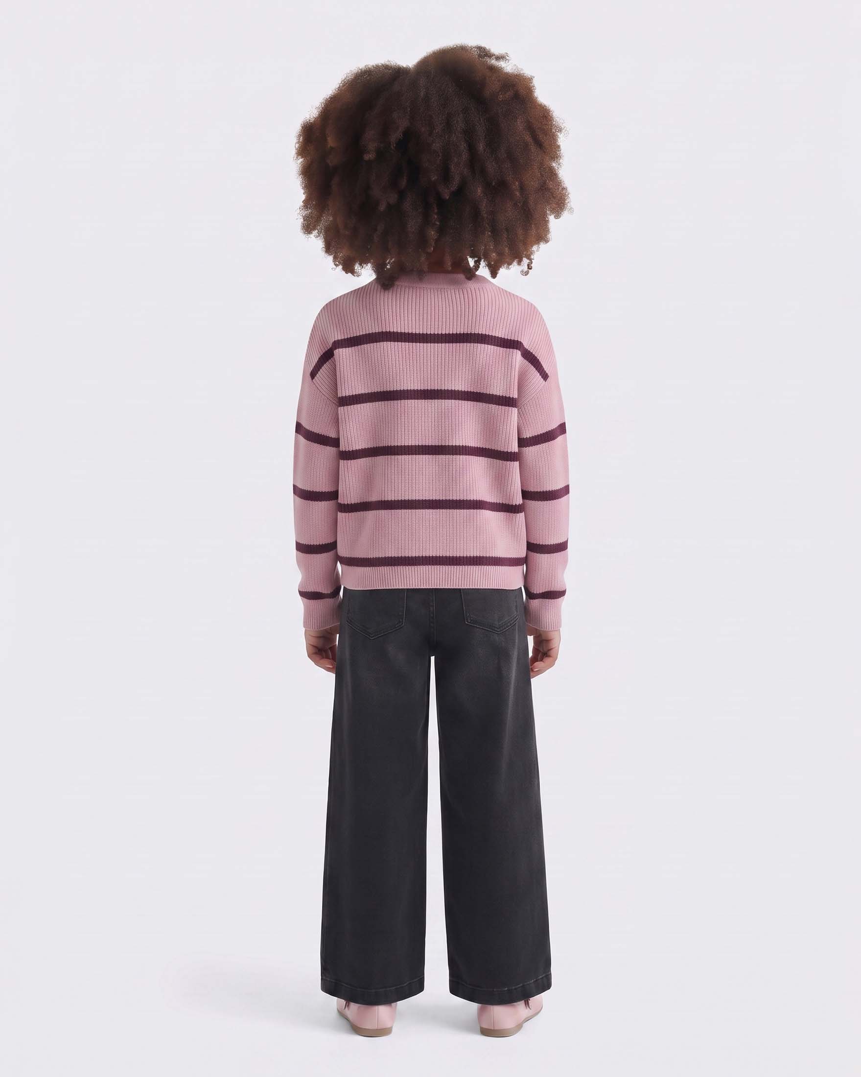 Maglia girocollo Kids Only malva a righe in misto viscosa a coste image