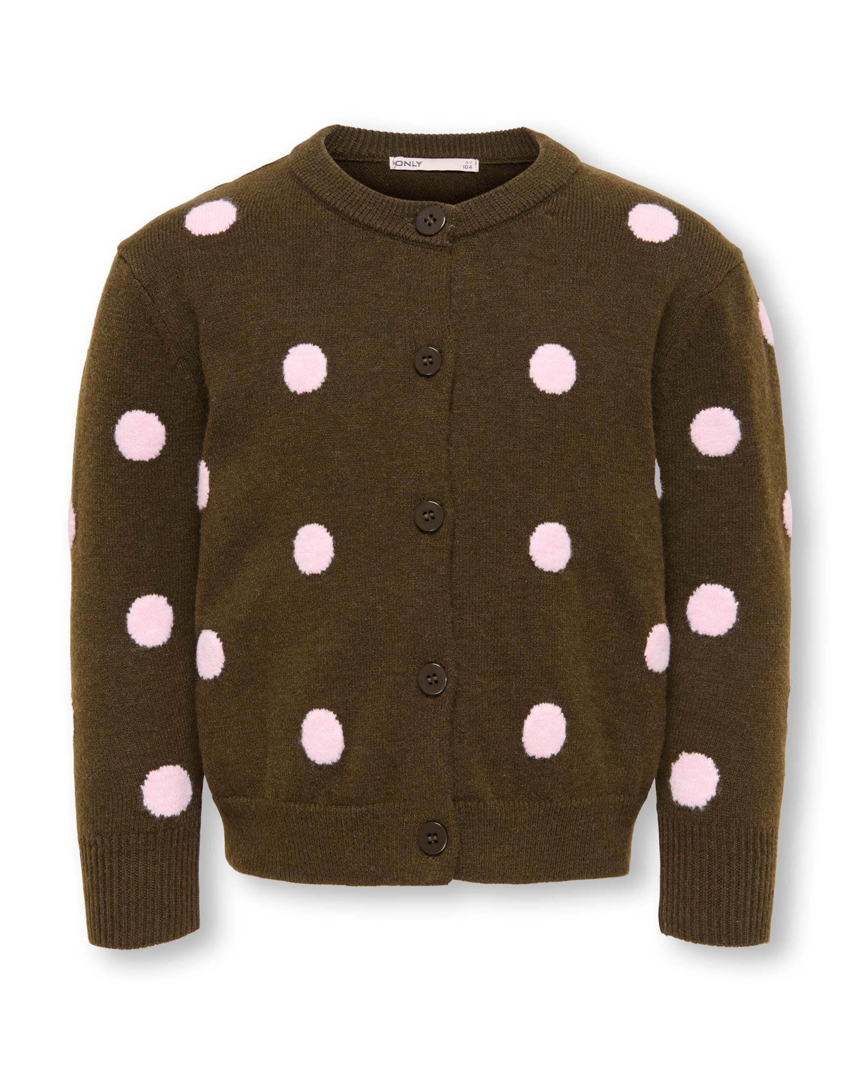 Cardigan Kids Only verde oliva in misto acrilico con pois rosa