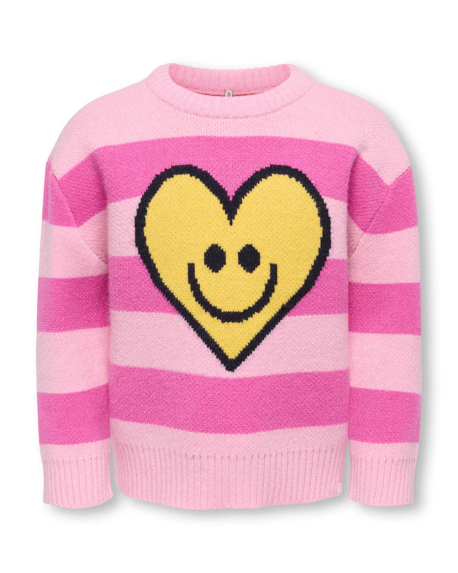 Maglia Kids Only rosa a righe in misto viscosa con cuore sorridente