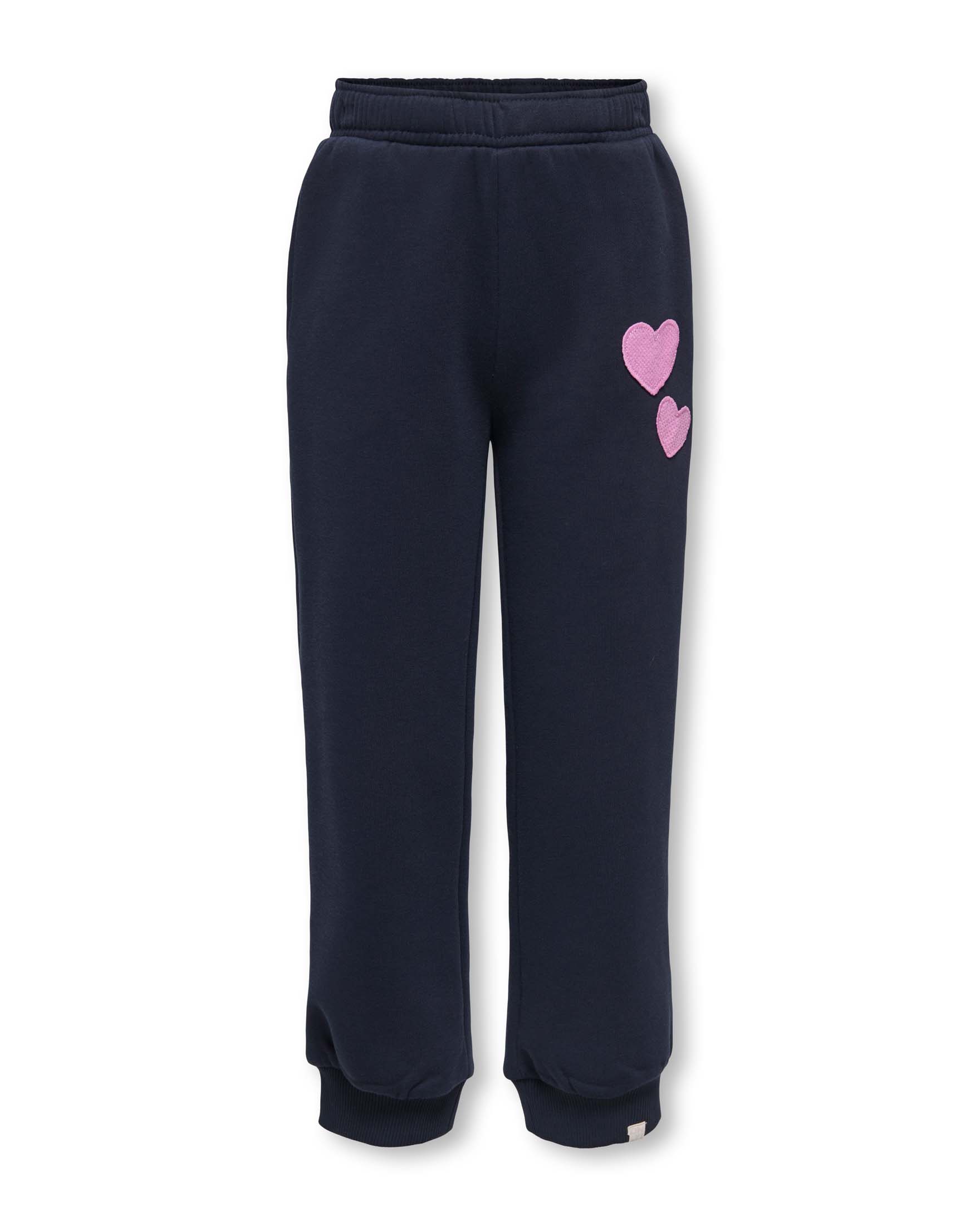 Pantaloni felpati Kids Only blu in cotone con applicazioni a cuore rosa