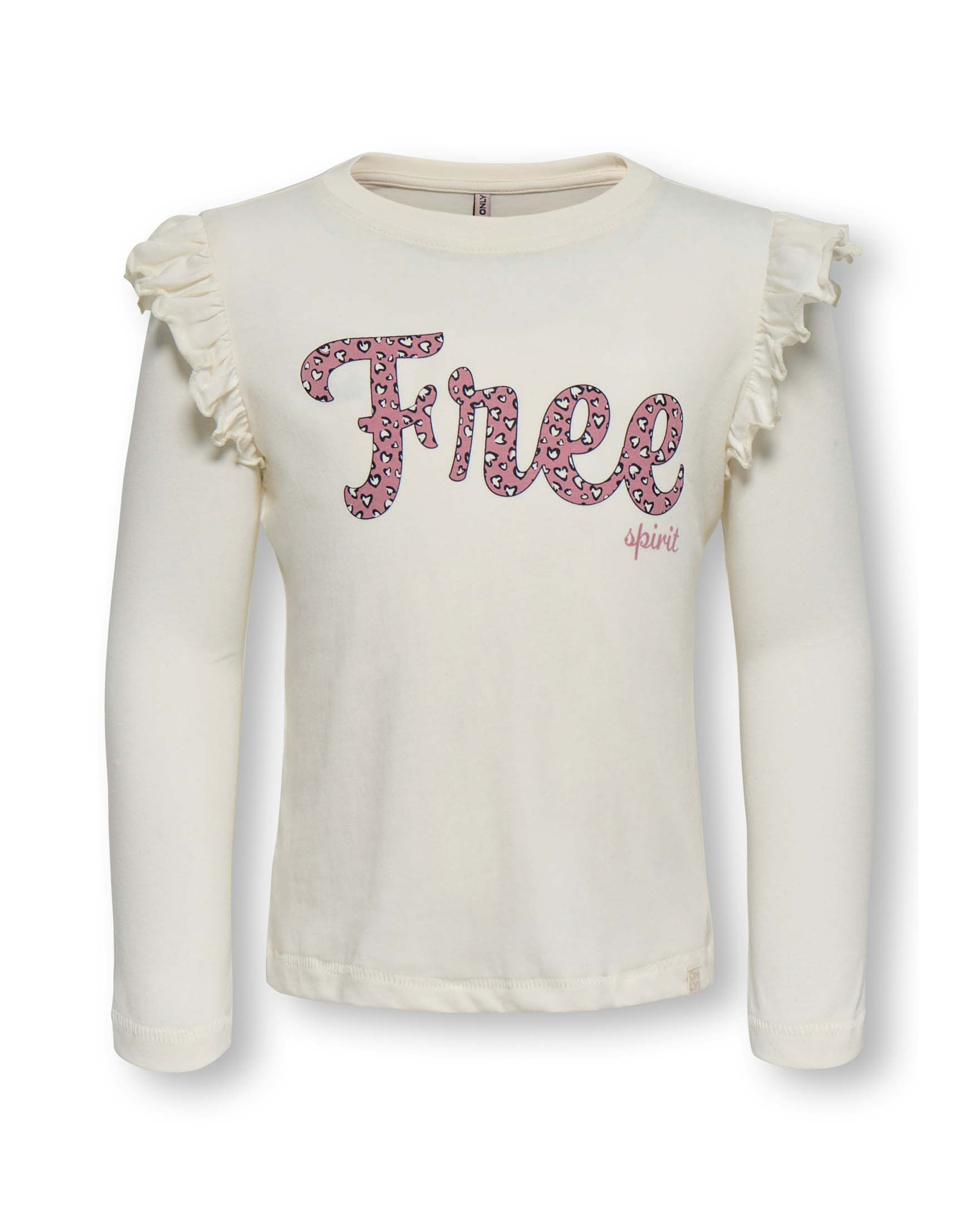 T-shirt a maniche lunghe Kids Only panna in cotone con stampa e rouches