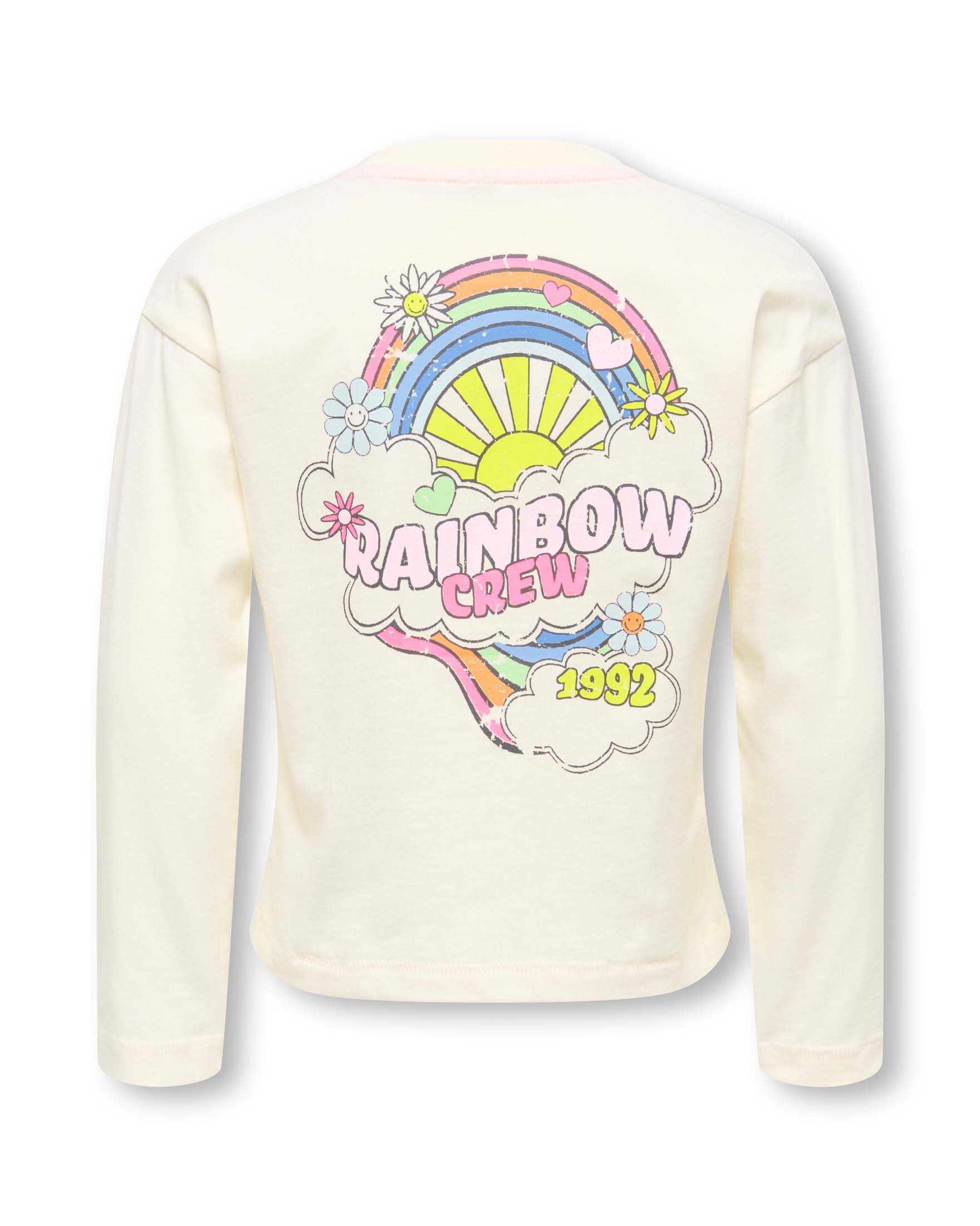 T-shirt a maniche lunghe Kids Only panna in cotone con stampa arcobaleno image