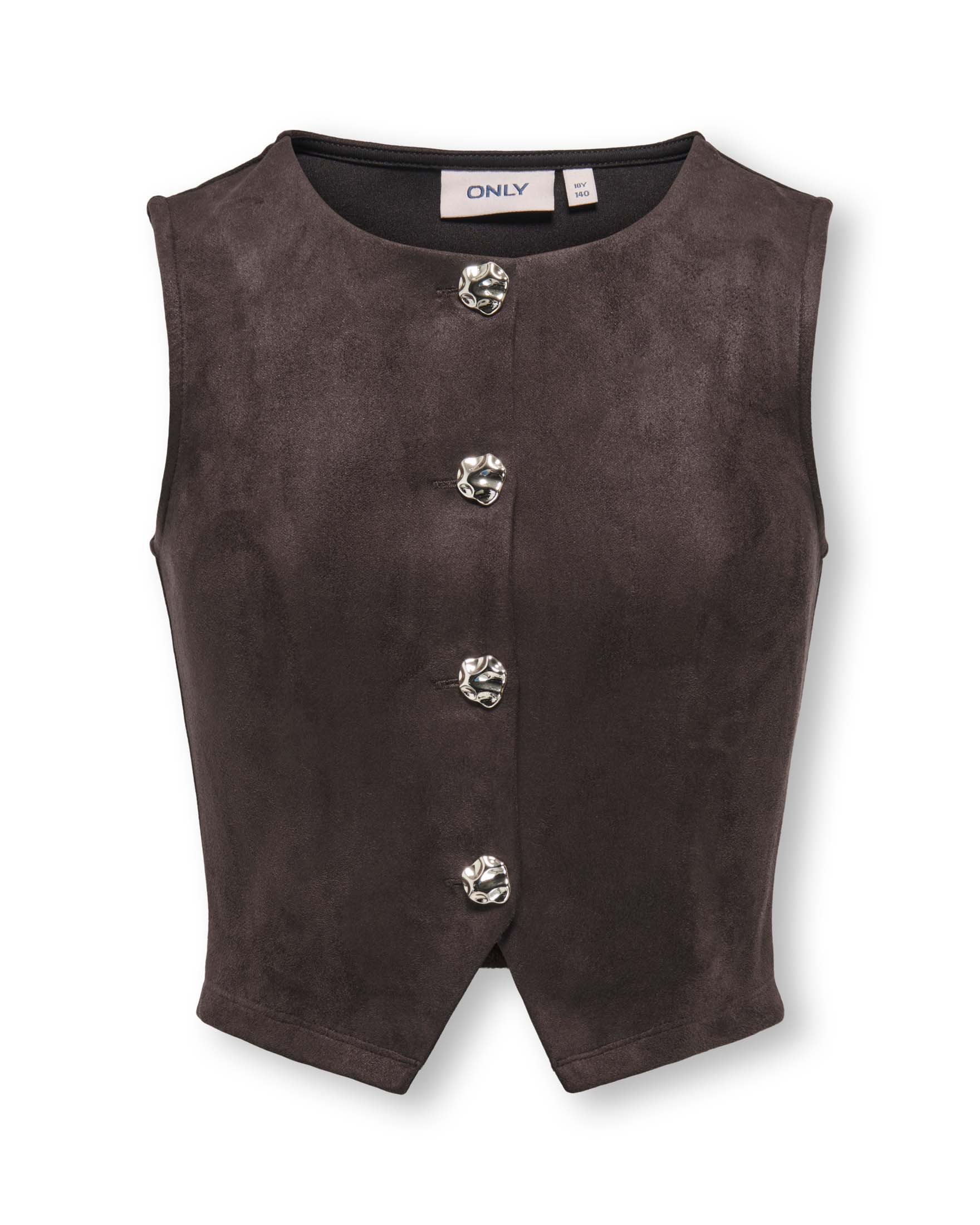 Gilet Kids Only marrone scuro in alcantara con bottoni metallici