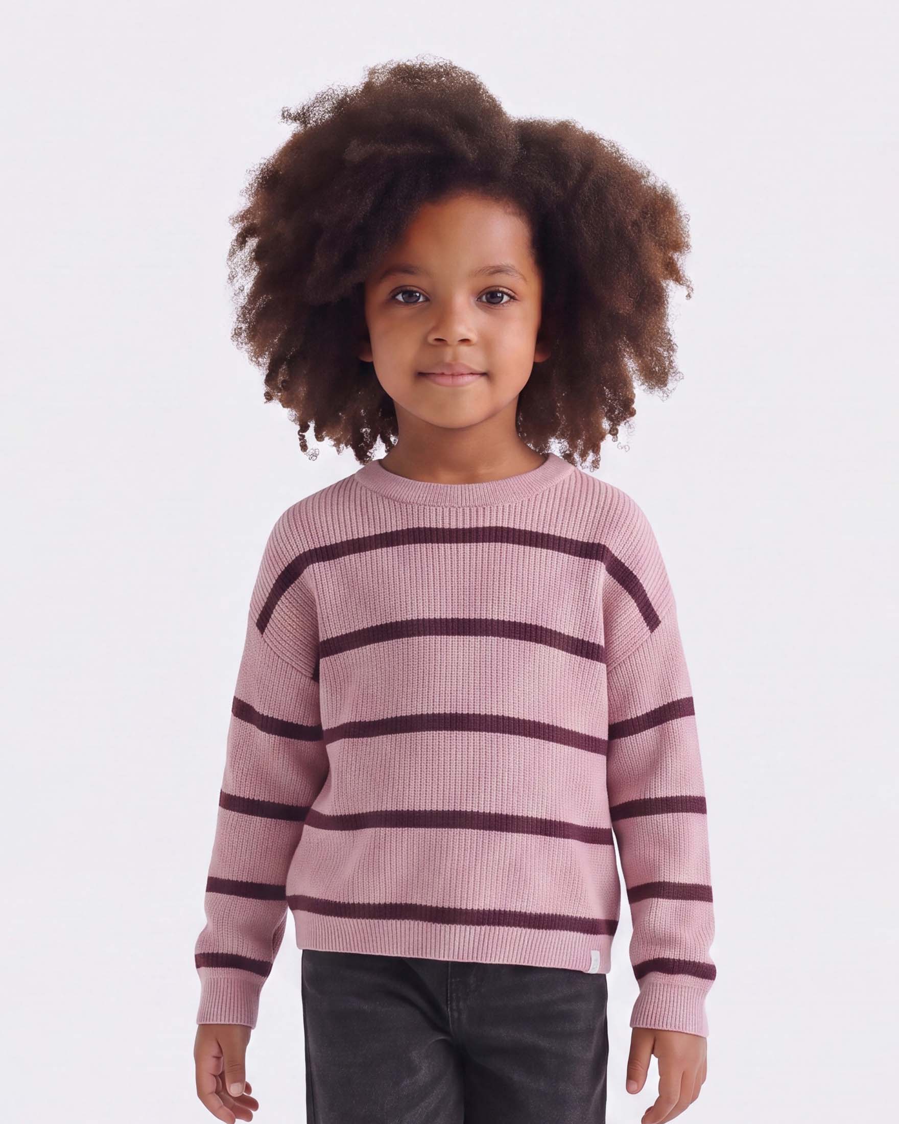 Maglia girocollo Kids Only malva a righe viola in misto viscosa a coste