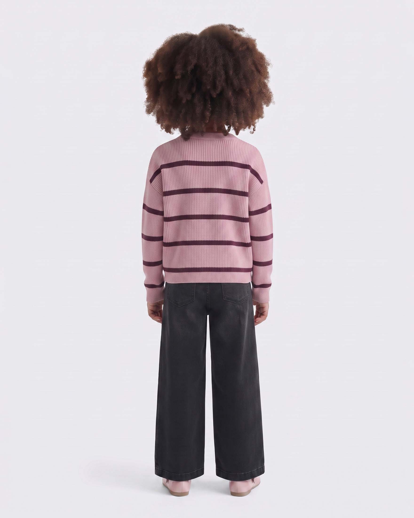 Maglia girocollo Kids Only malva a righe viola in misto viscosa a coste image