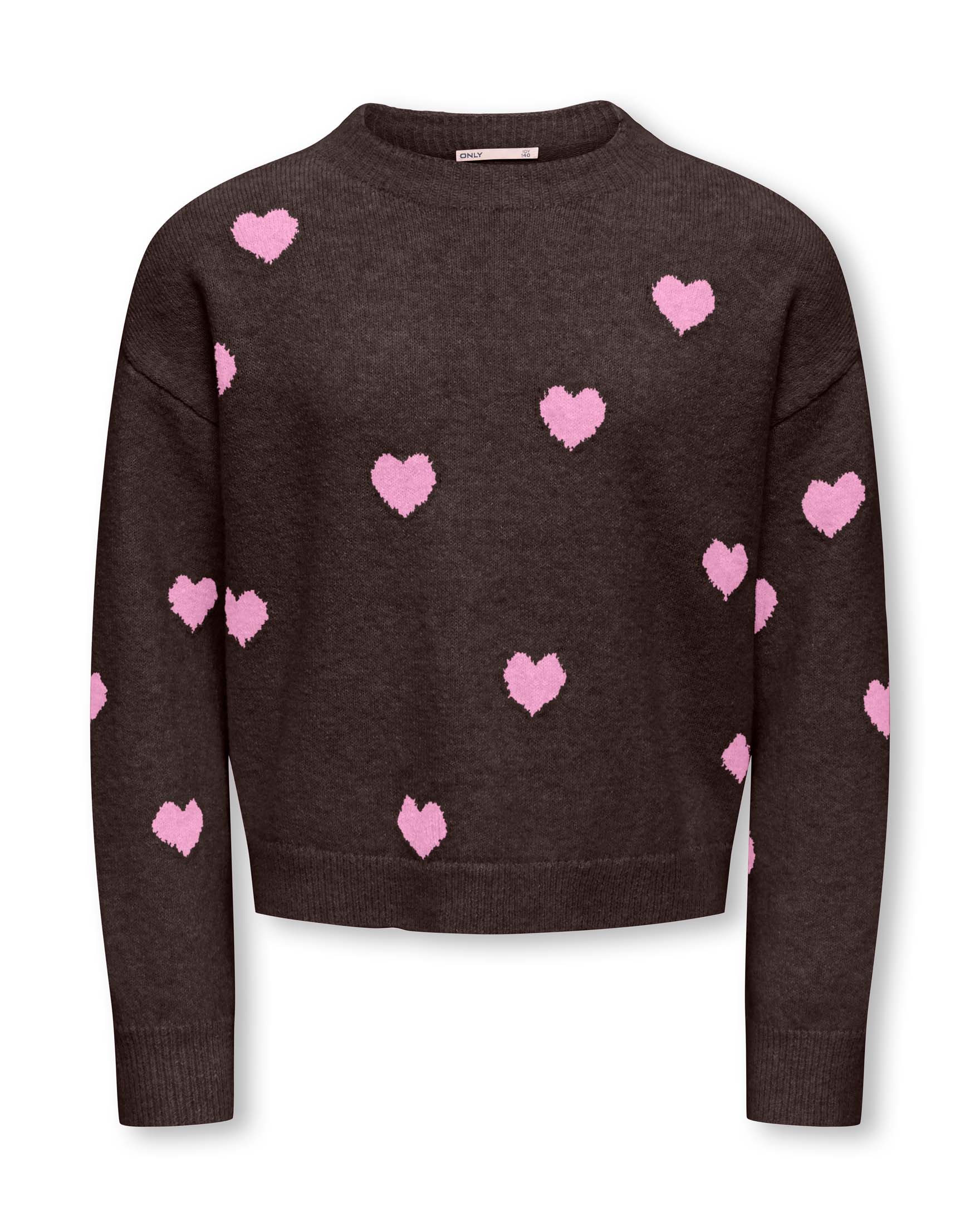 Maglia girocollo Kids Only marrone con motivo a cuori rosa
