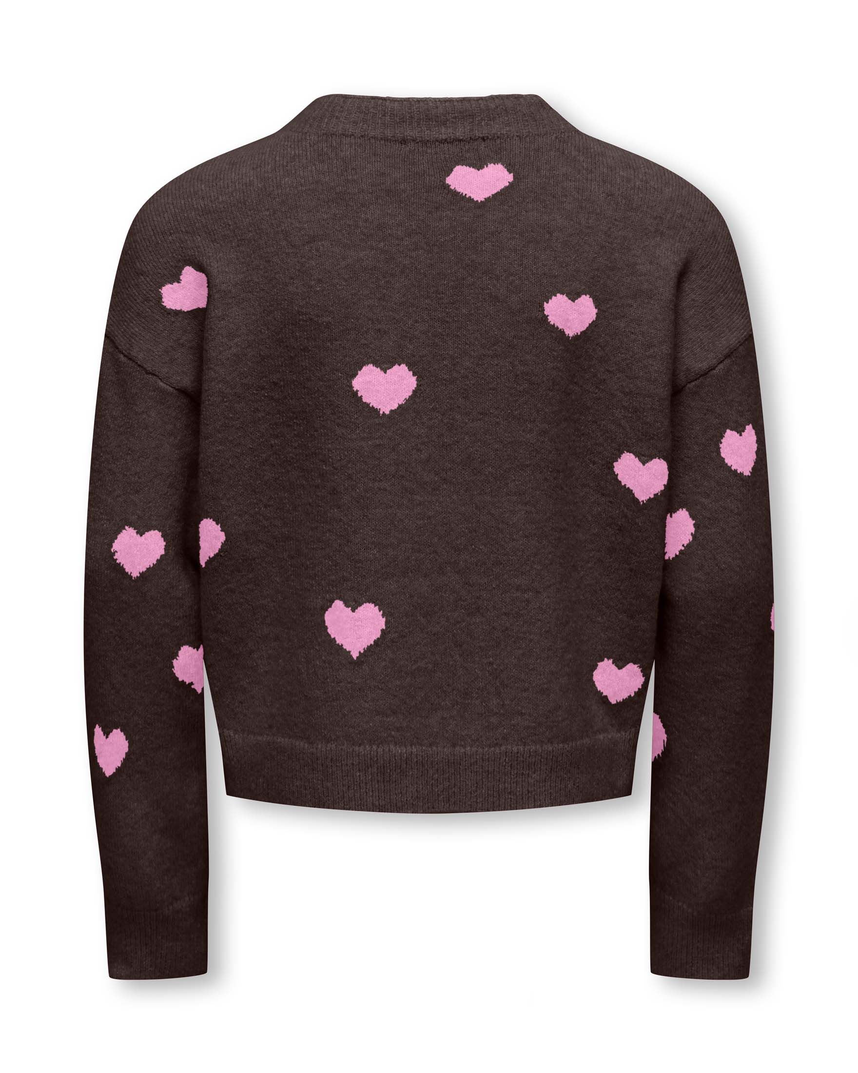 Maglia girocollo Kids Only marrone con motivo a cuori rosa image
