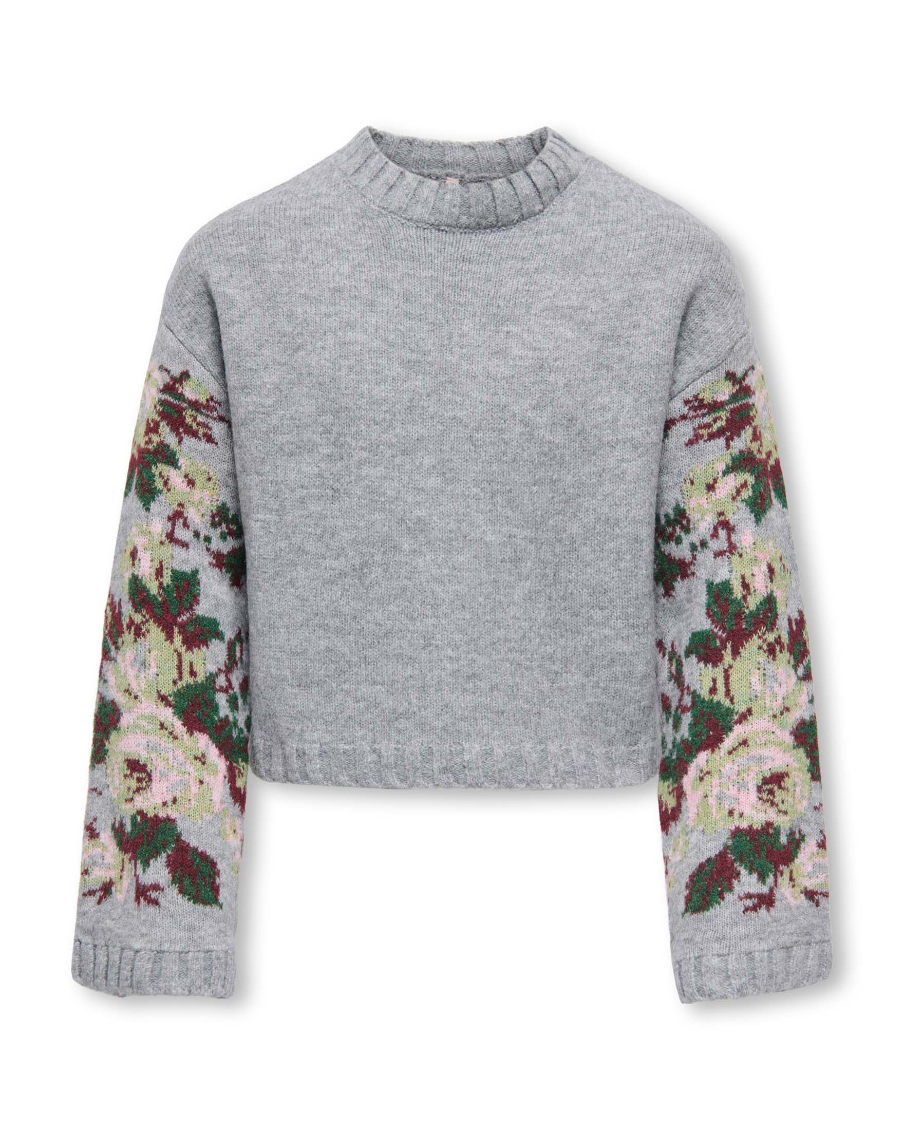 Maglione Kids Only grigio con ricamo floreale sulle maniche