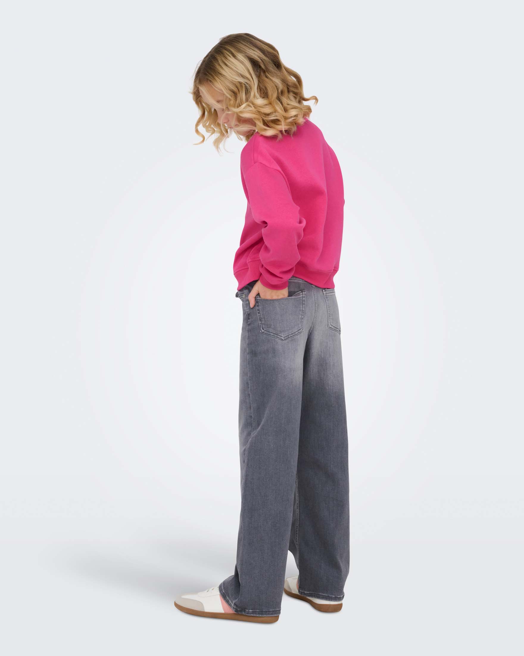 Jeans Kids Only grigi lavaggio medio a gamba larga in misto cotone image