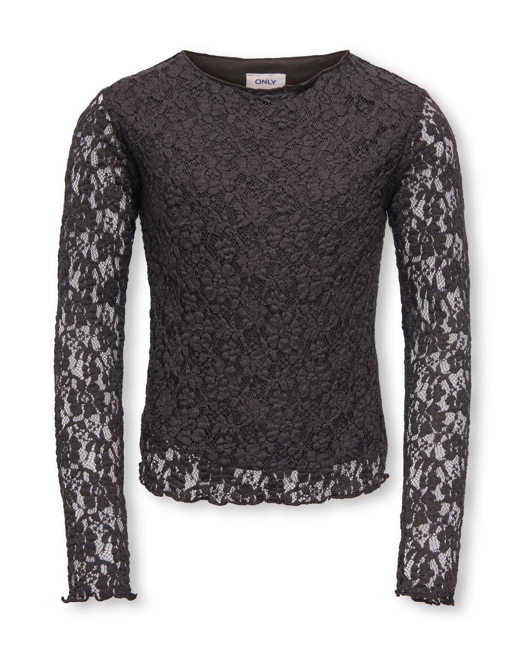 T-shirt a maniche lunghe Kids Only marrone in pizzo floreale