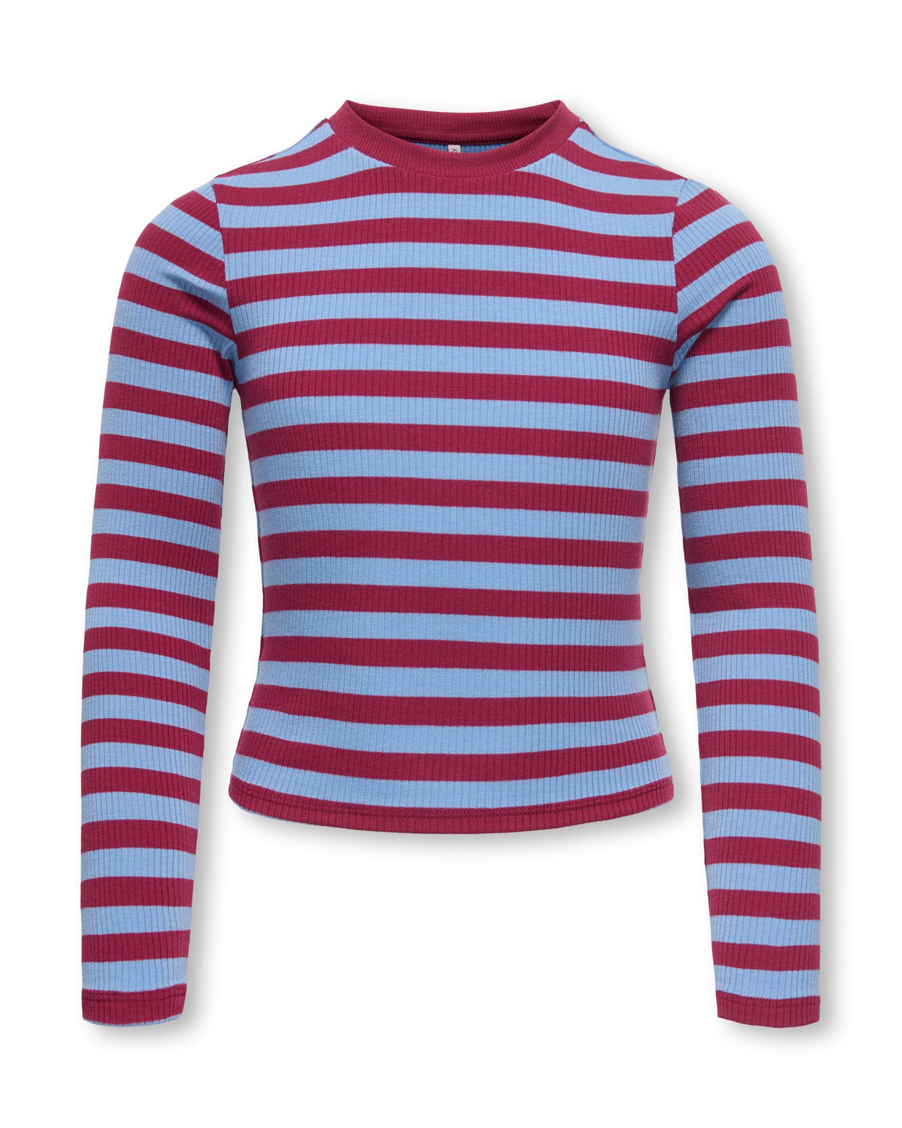 T-shirt Kids Only a righe bordeaux e azzurre in misto viscosa a costine
