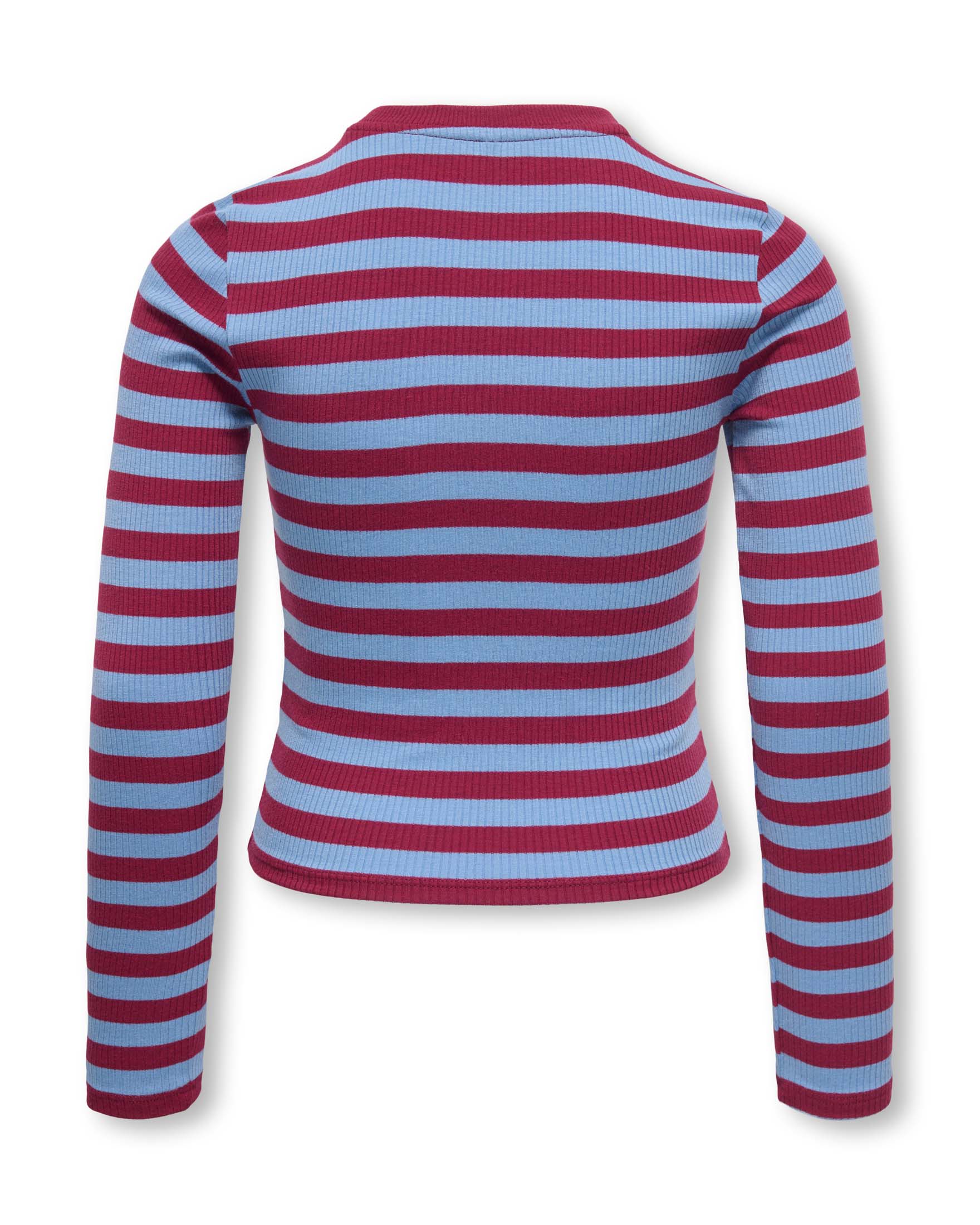 T-shirt Kids Only a righe bordeaux e azzurre in misto viscosa a costine image