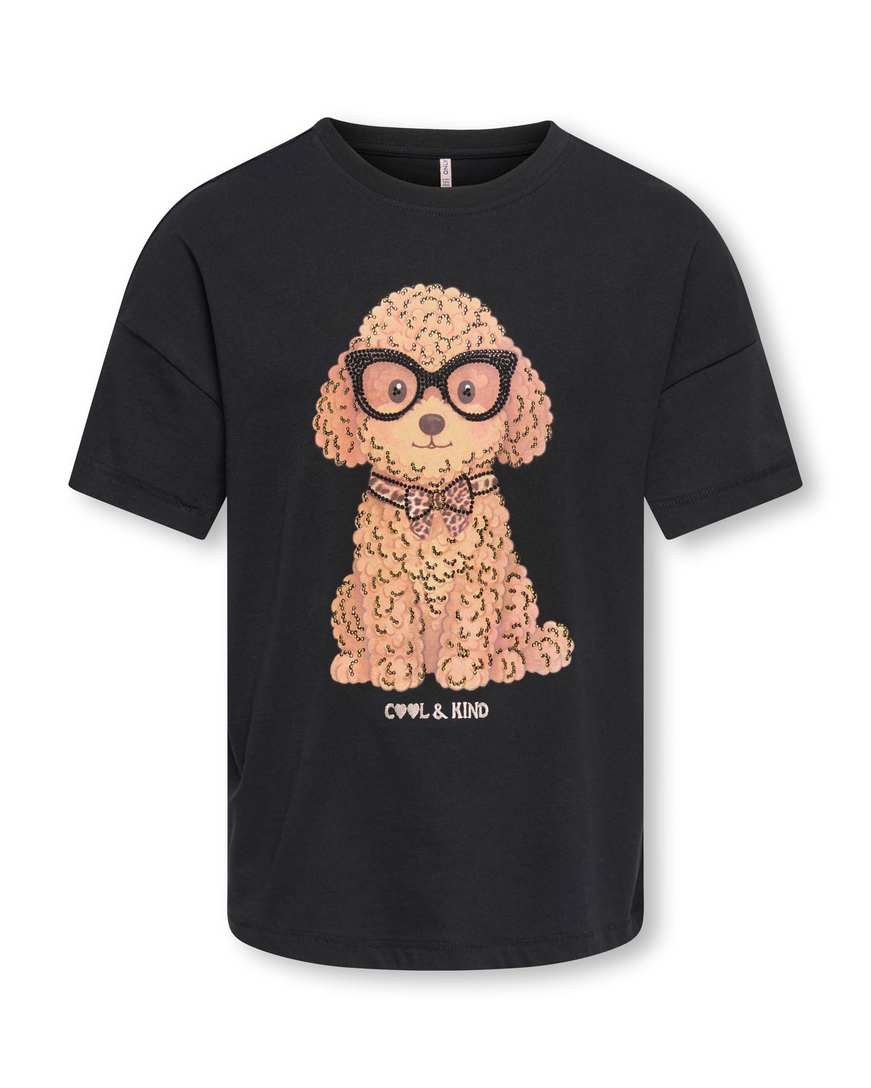 T-shirt mezza manica Kids Only nera in cotone con stampa di barboncino