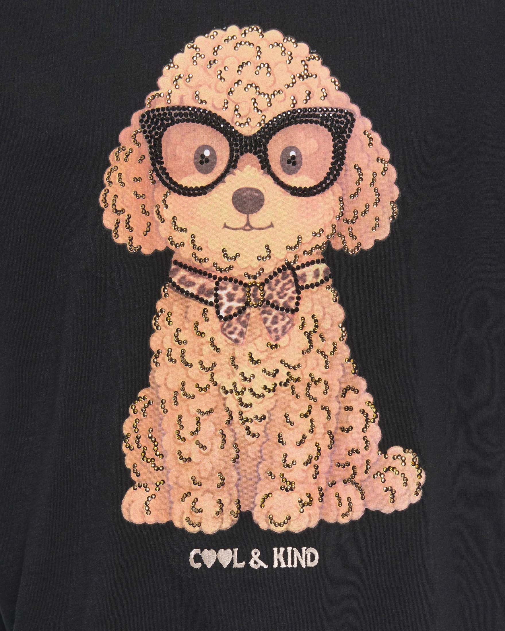 T-shirt mezza manica Kids Only nera in cotone con stampa di barboncino image