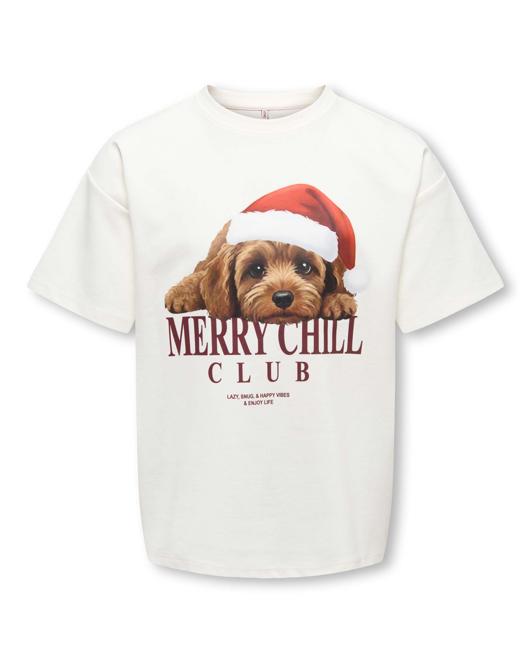 T-shirt mezza manica Kids Only panna in misto cotone con stampa cagnolino