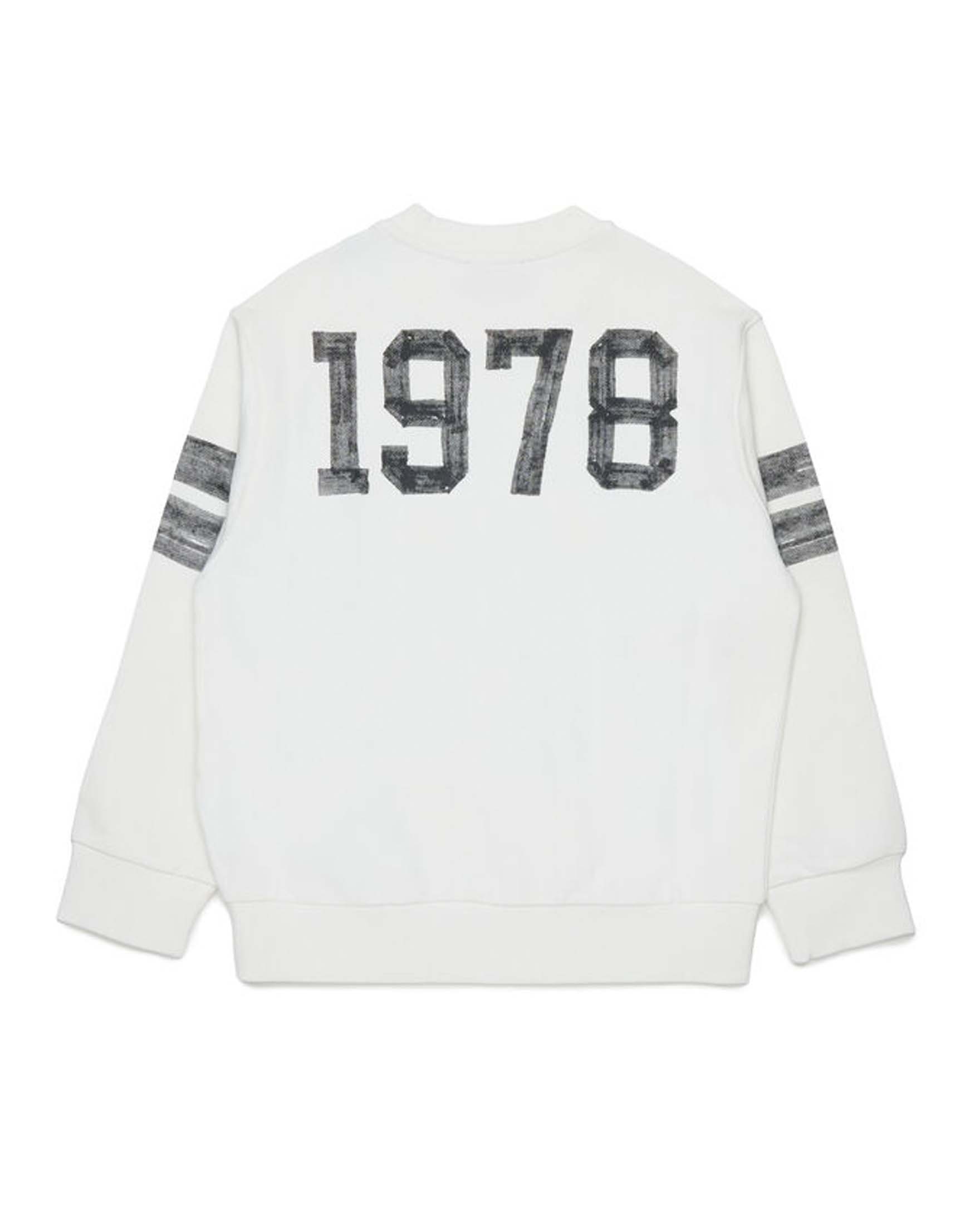 Felpa bianca Diesel in puro cotone con stampe college grigie image