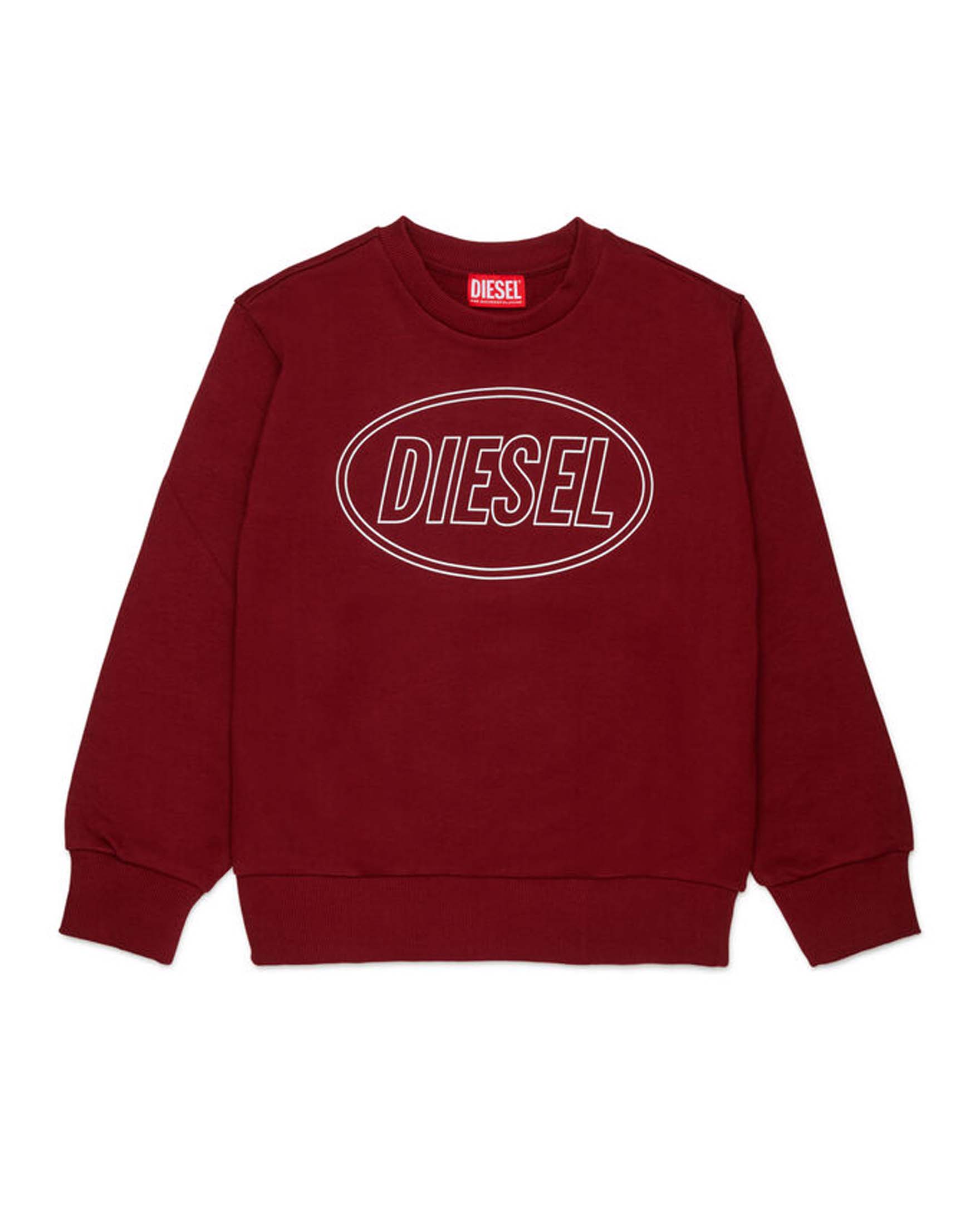 Felpa bordeuax Diesel in puro cotone con logo icon oval D bianco