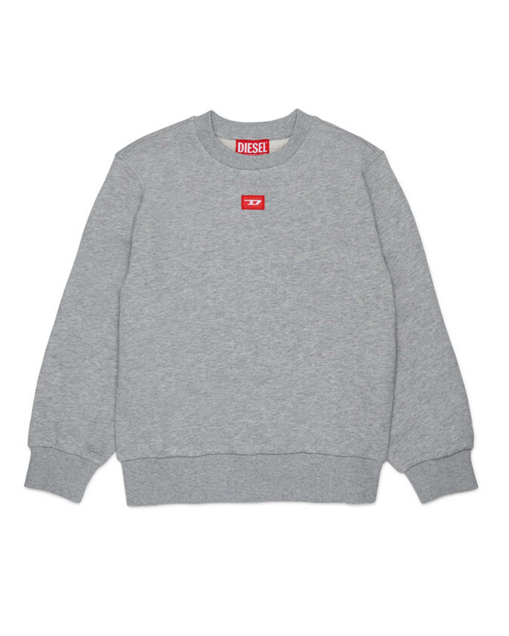 Felpa Diesel grigia in puro cotone con mini logo rosso