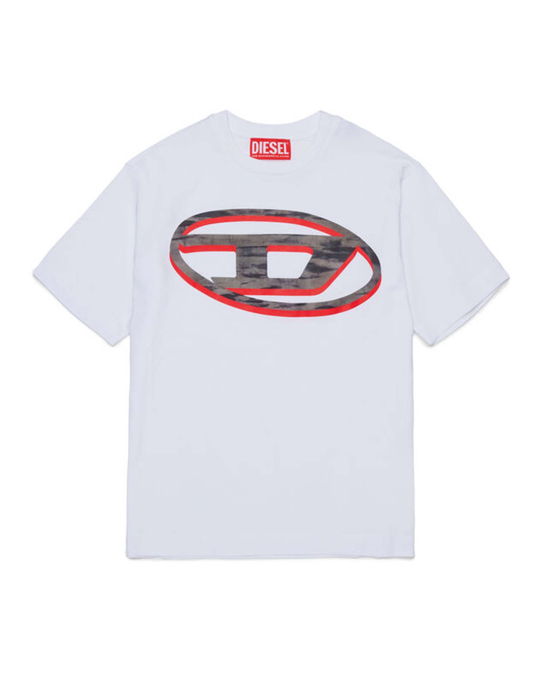T-shirt bianca Diesel in puro cotone con logo oval D bicolore