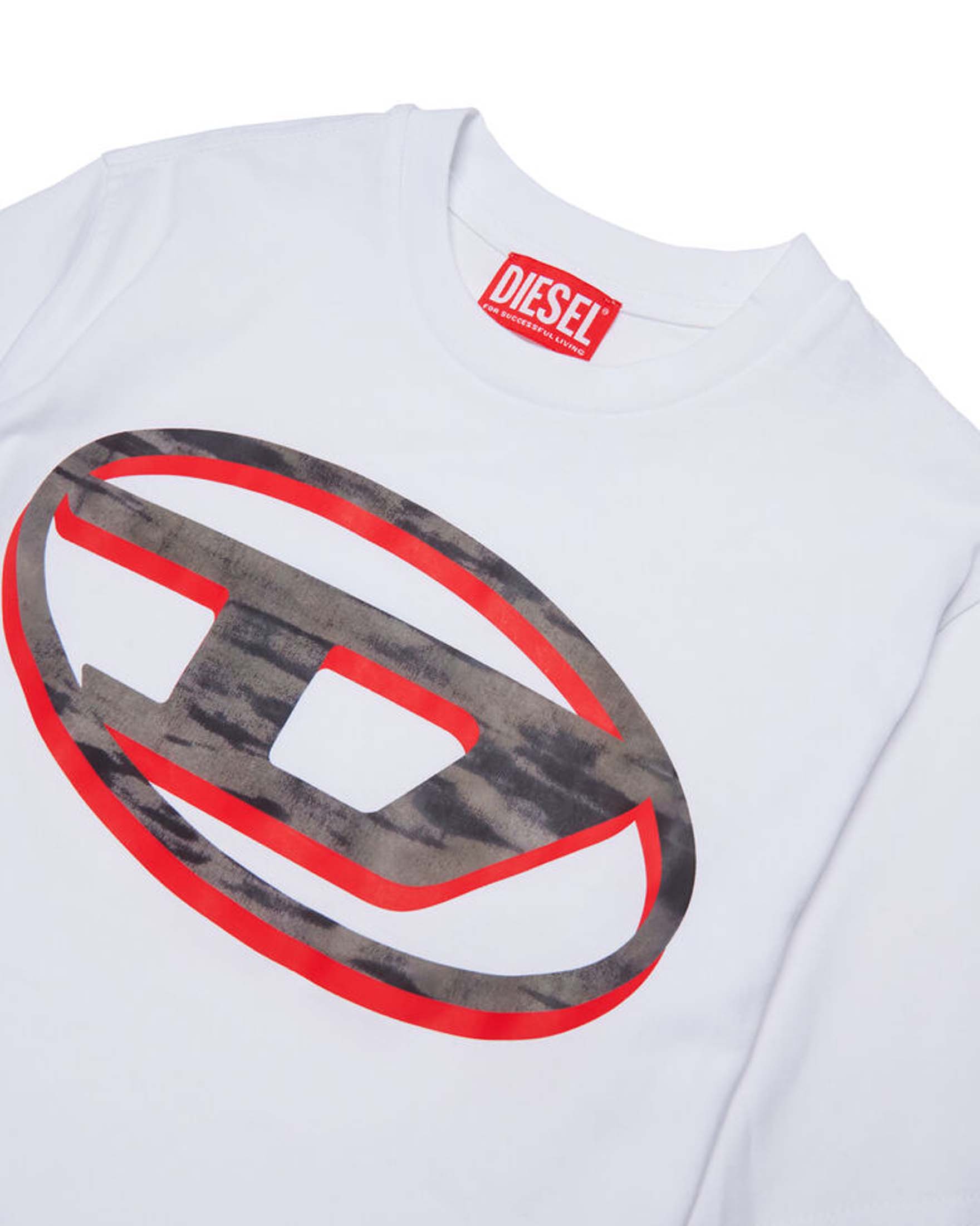 T-shirt bianca Diesel in puro cotone con logo oval D bicolore image