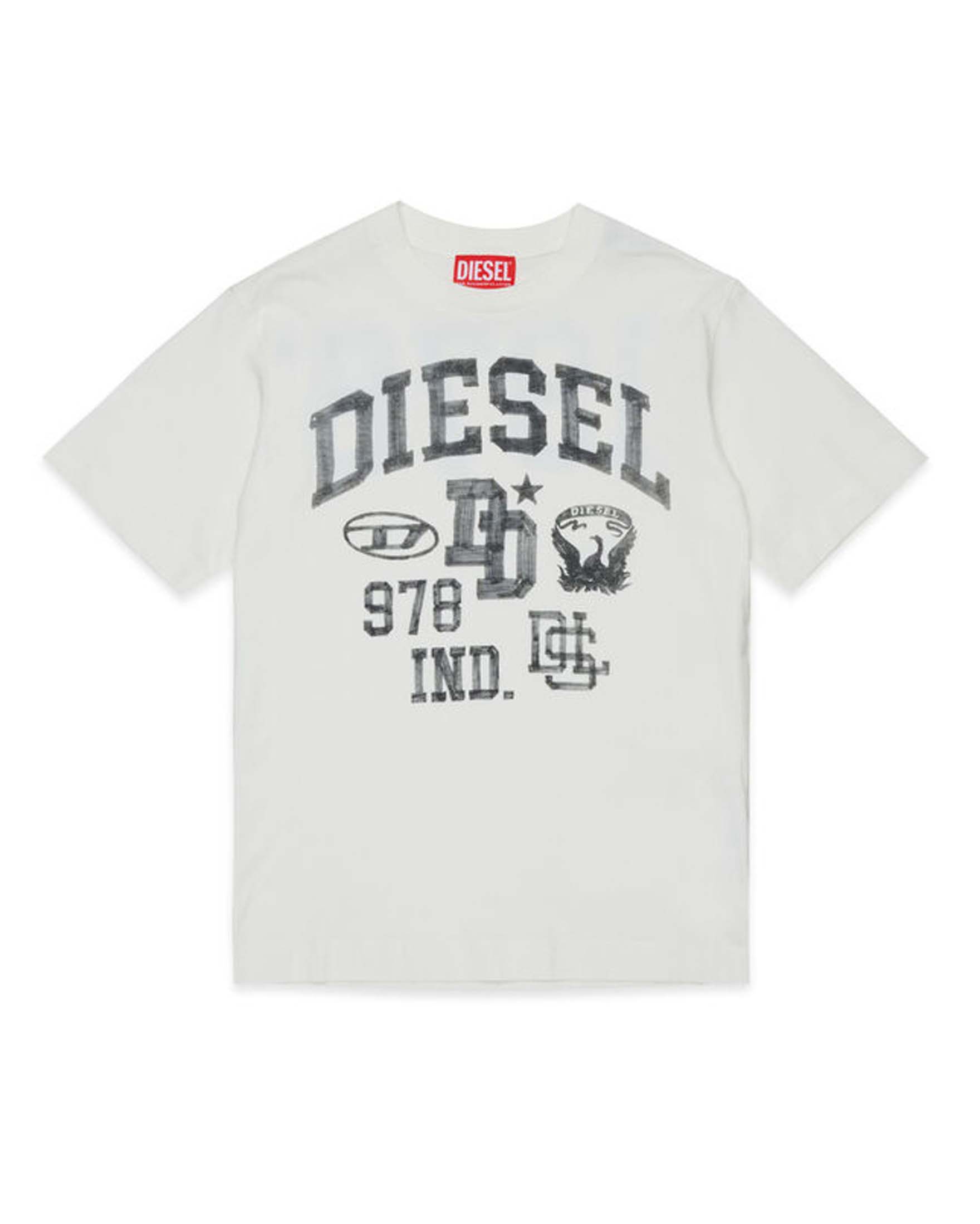 T-shirt bianca Diesel con stampe college grigie