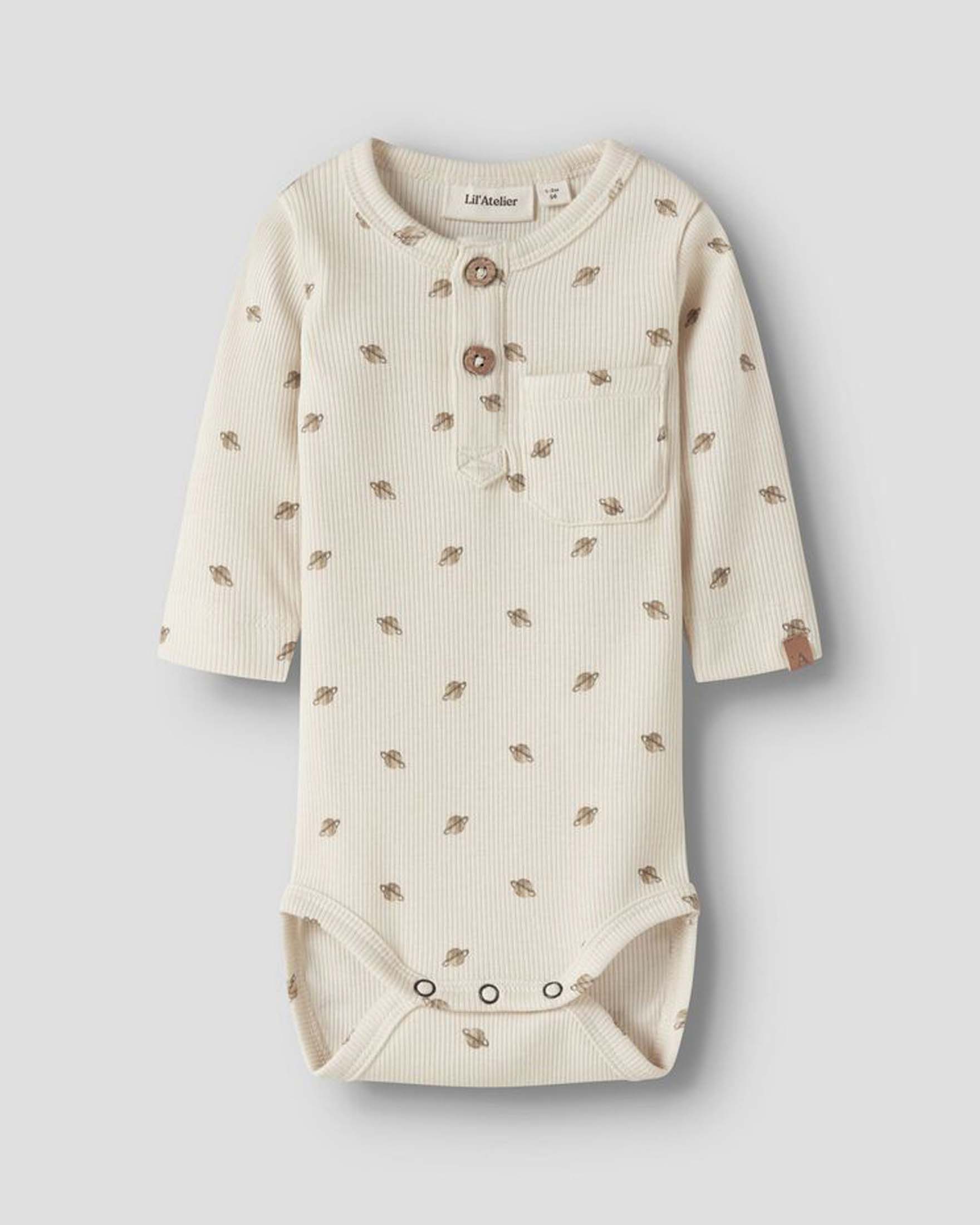 Body Lil'Atelier beige a maniche lunghe con fantasia spazio