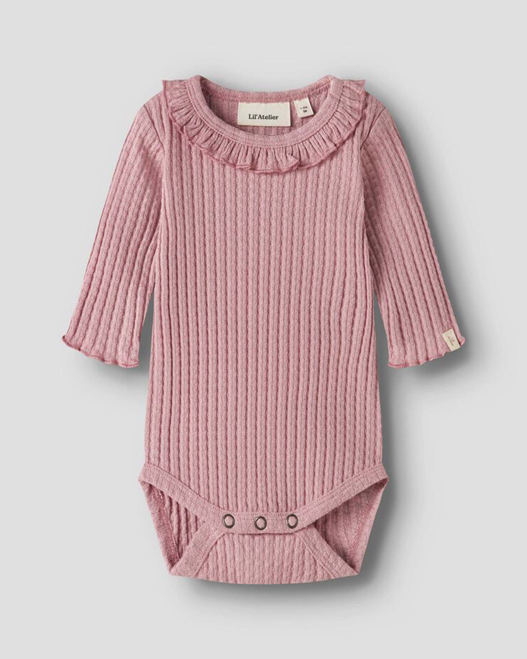 Body Lil'Atelier rosa antico a maniche lunghe in cotone operato con rouches