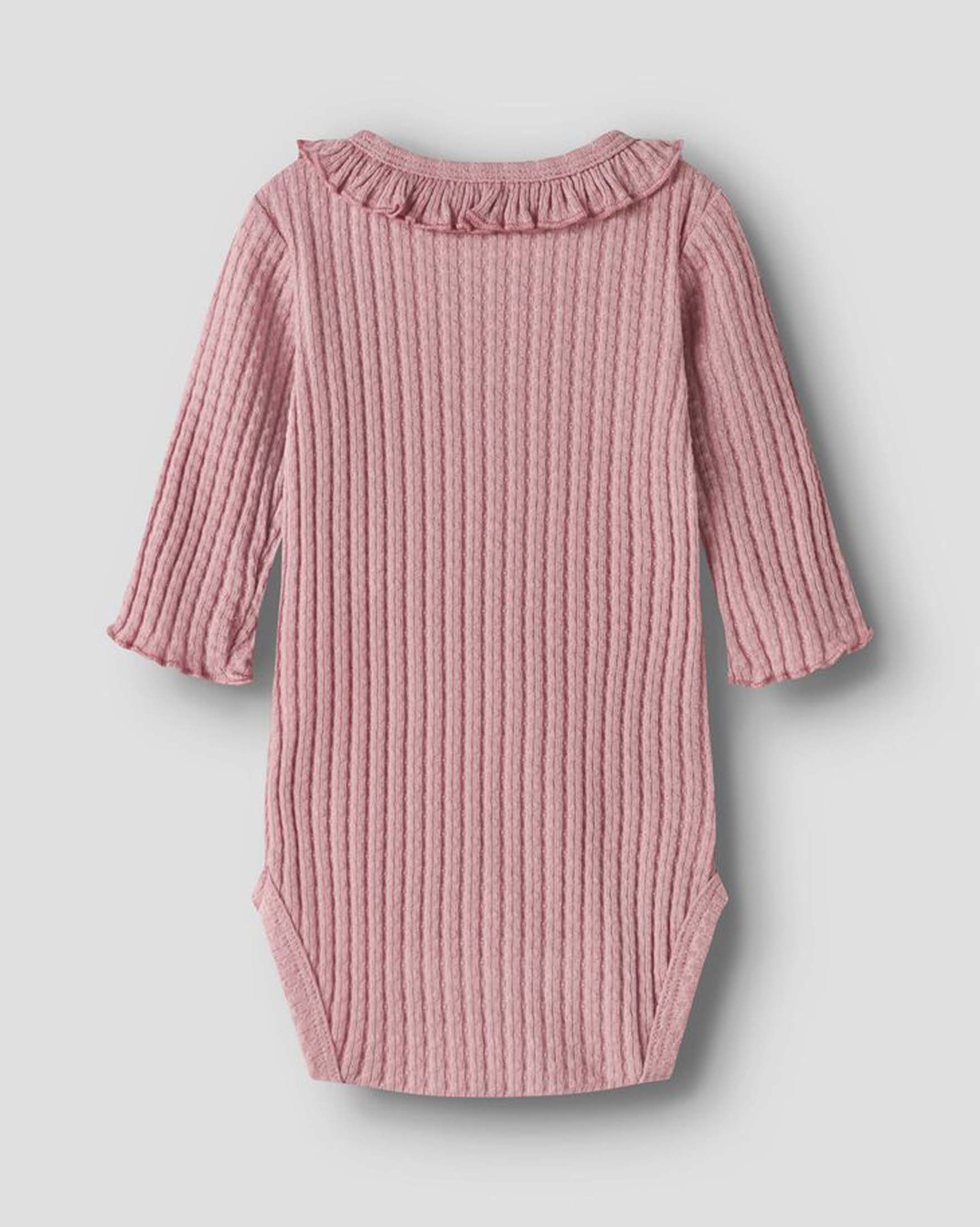 Body Lil'Atelier rosa antico a maniche lunghe in cotone operato con rouches image