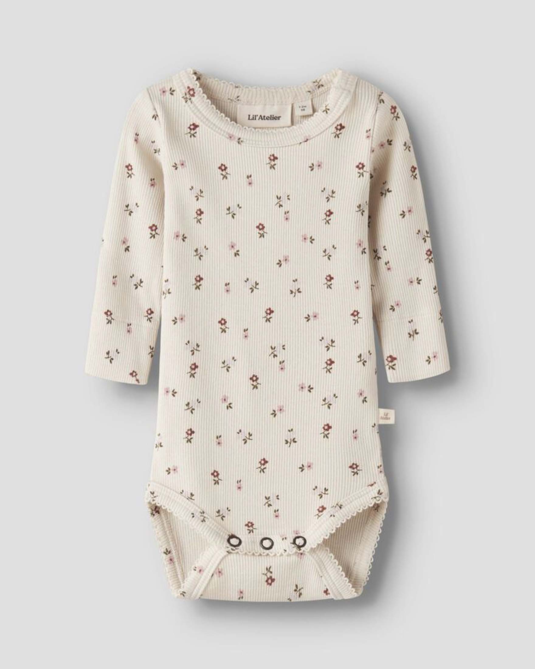 Body Lil'Atelier beige a maniche lunghe in misto cotone e fantasia fiorellini