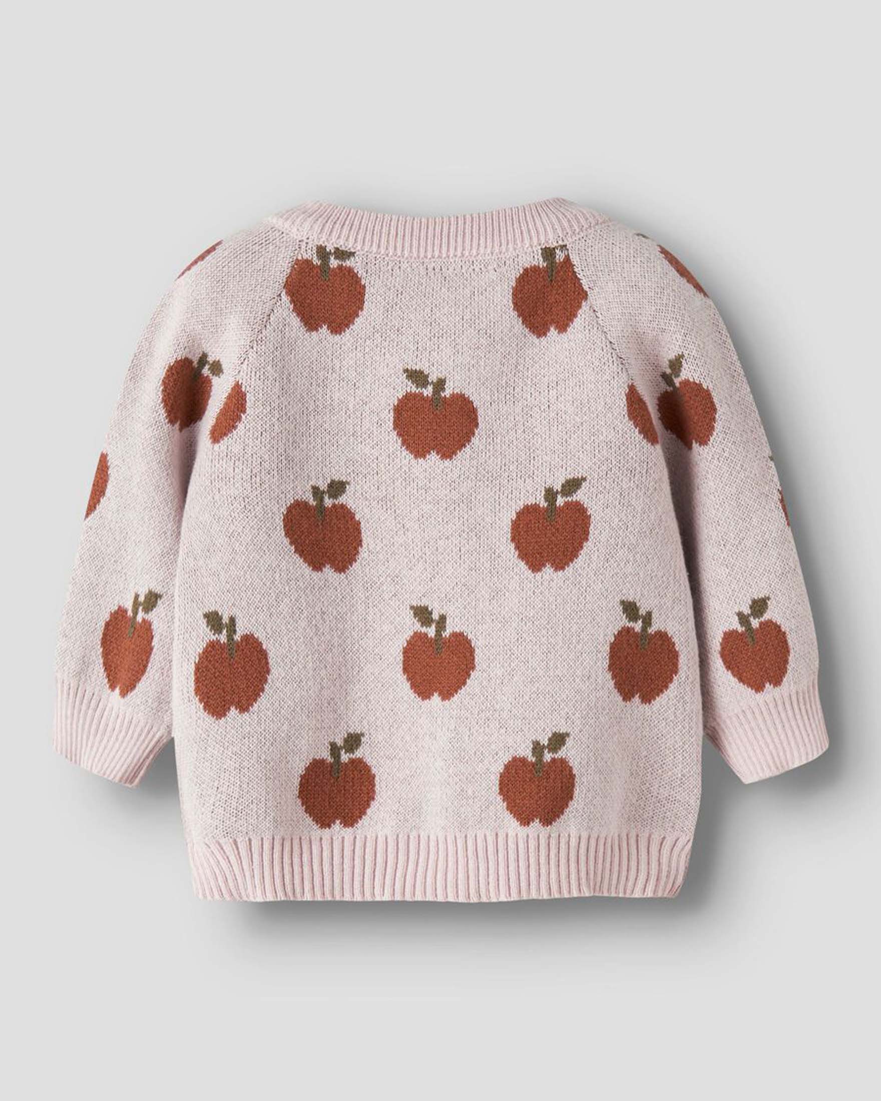 Cardigan Lil'Atelier rosa con fantasia mele rosse tricot in misto cotone image