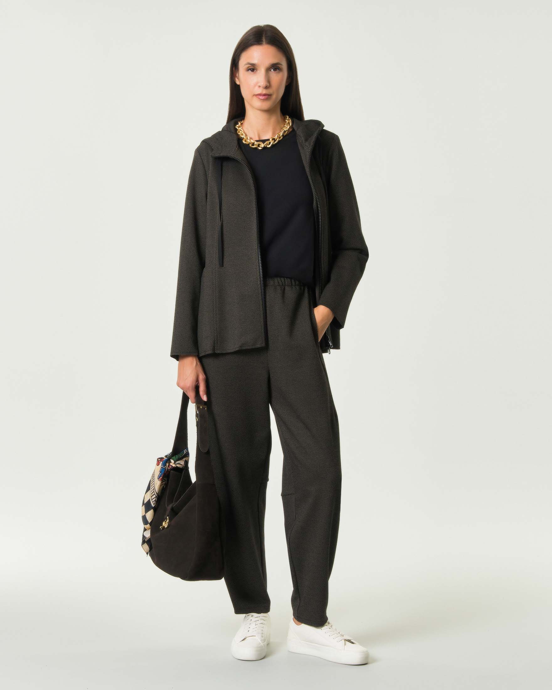 Felpa con cappuccio Jurerê in jacquard nero e marrone a chiusura zip frontale image