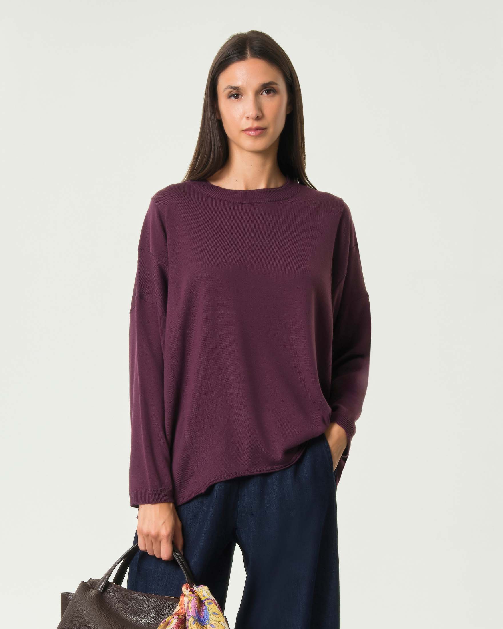 Maglia Jurerê bordeaux in misto lana con bordi a costine e scollo stondato
