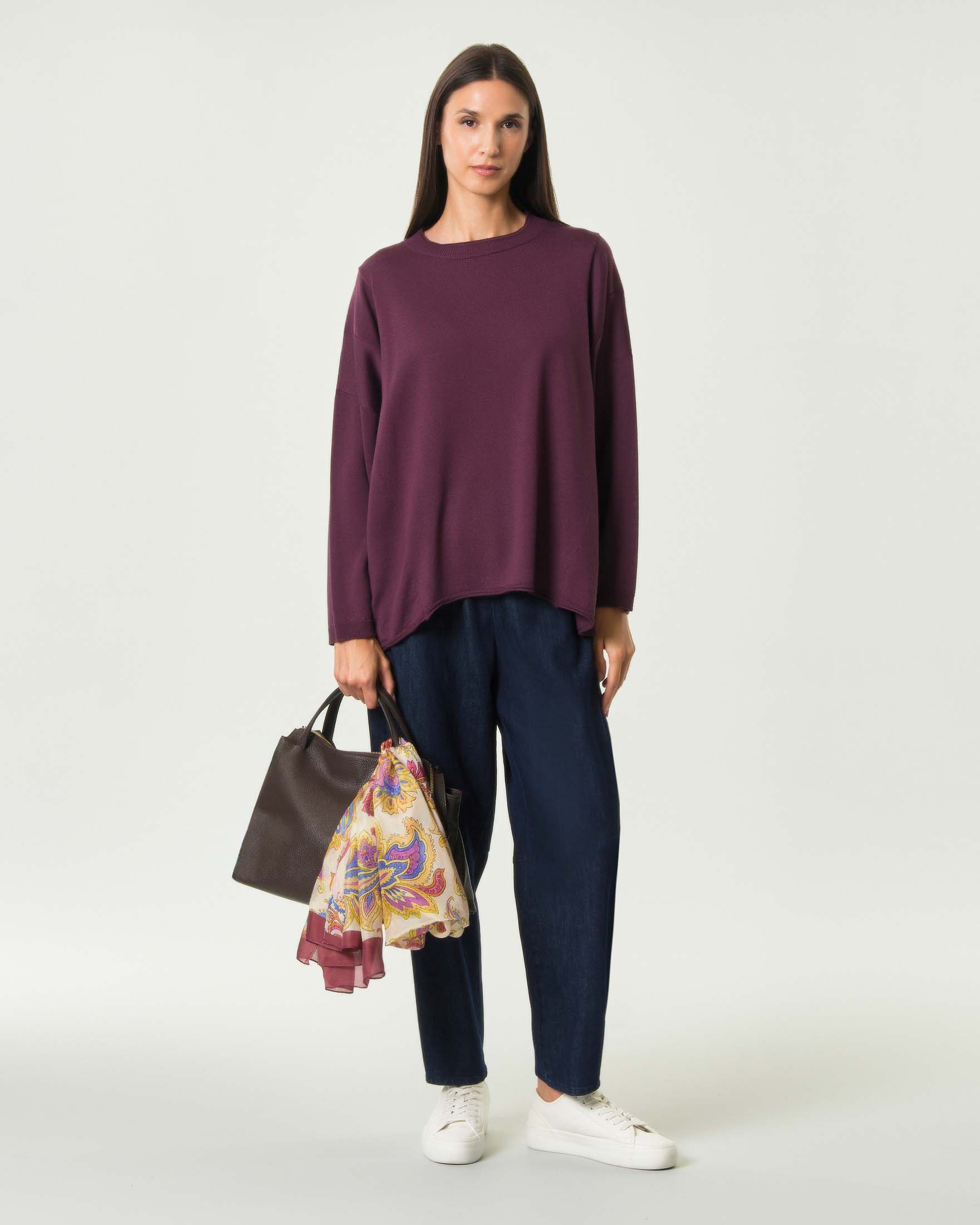 Maglia Jurerê bordeaux in misto lana con bordi a costine e scollo stondato image