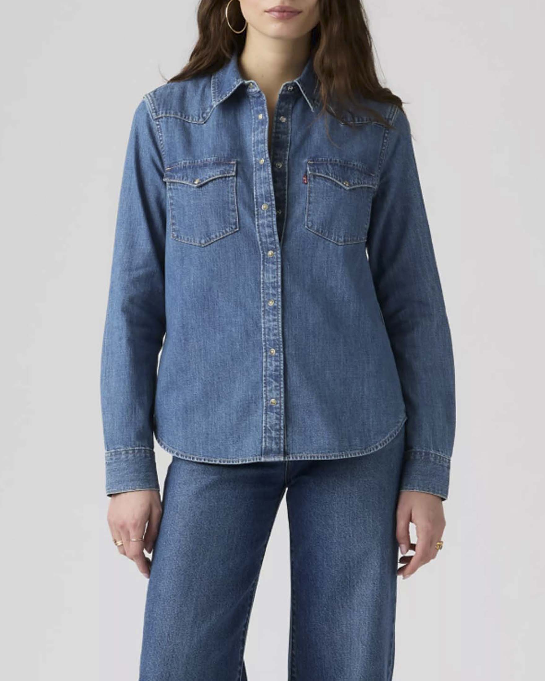 Camicia Heritage Western Levi's in denim di cotone lavaggio stonewash con bottoni snap