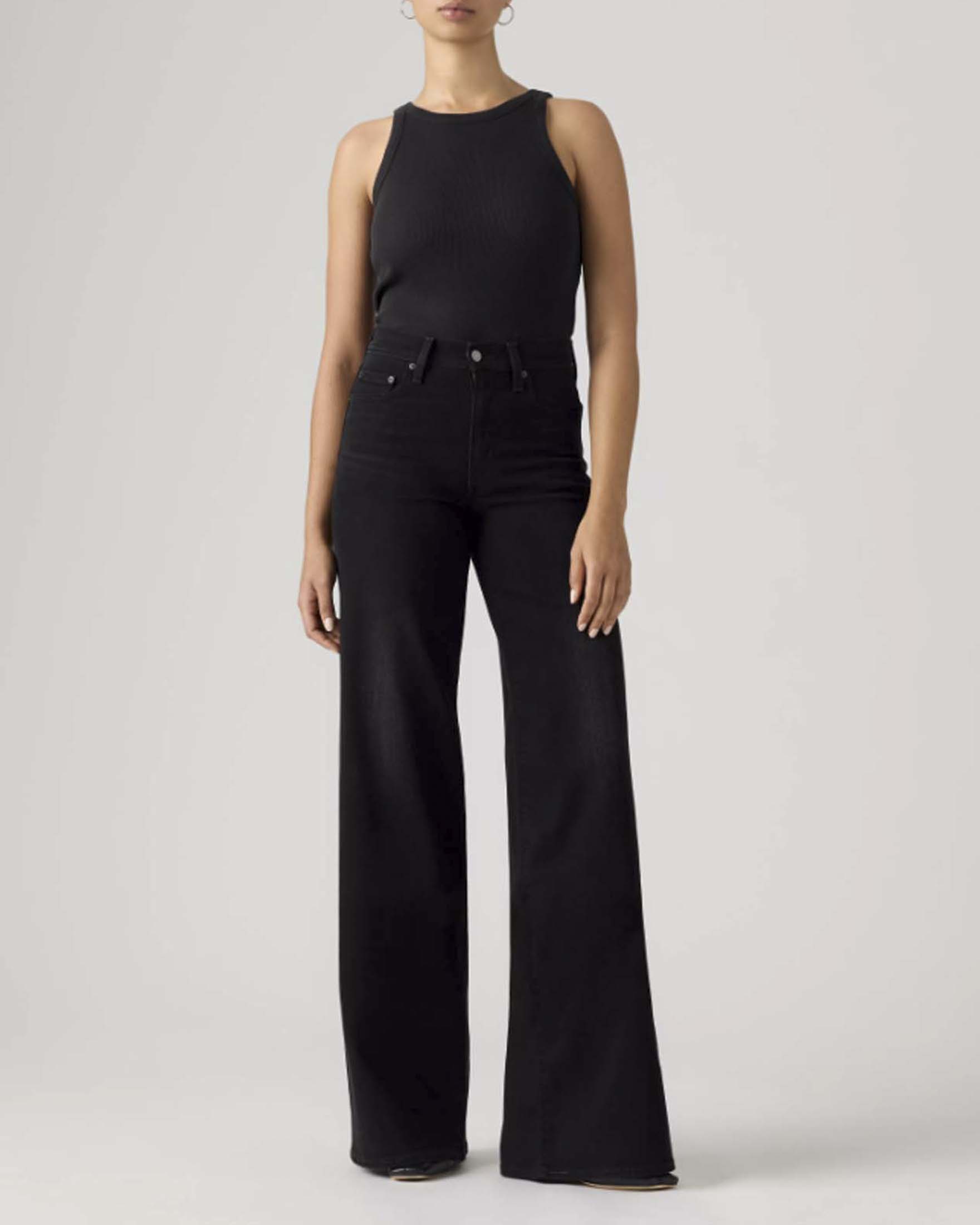Jeans 728 High Rise Wide Leg Levi's neri in denim stretch di cotone e lyocell