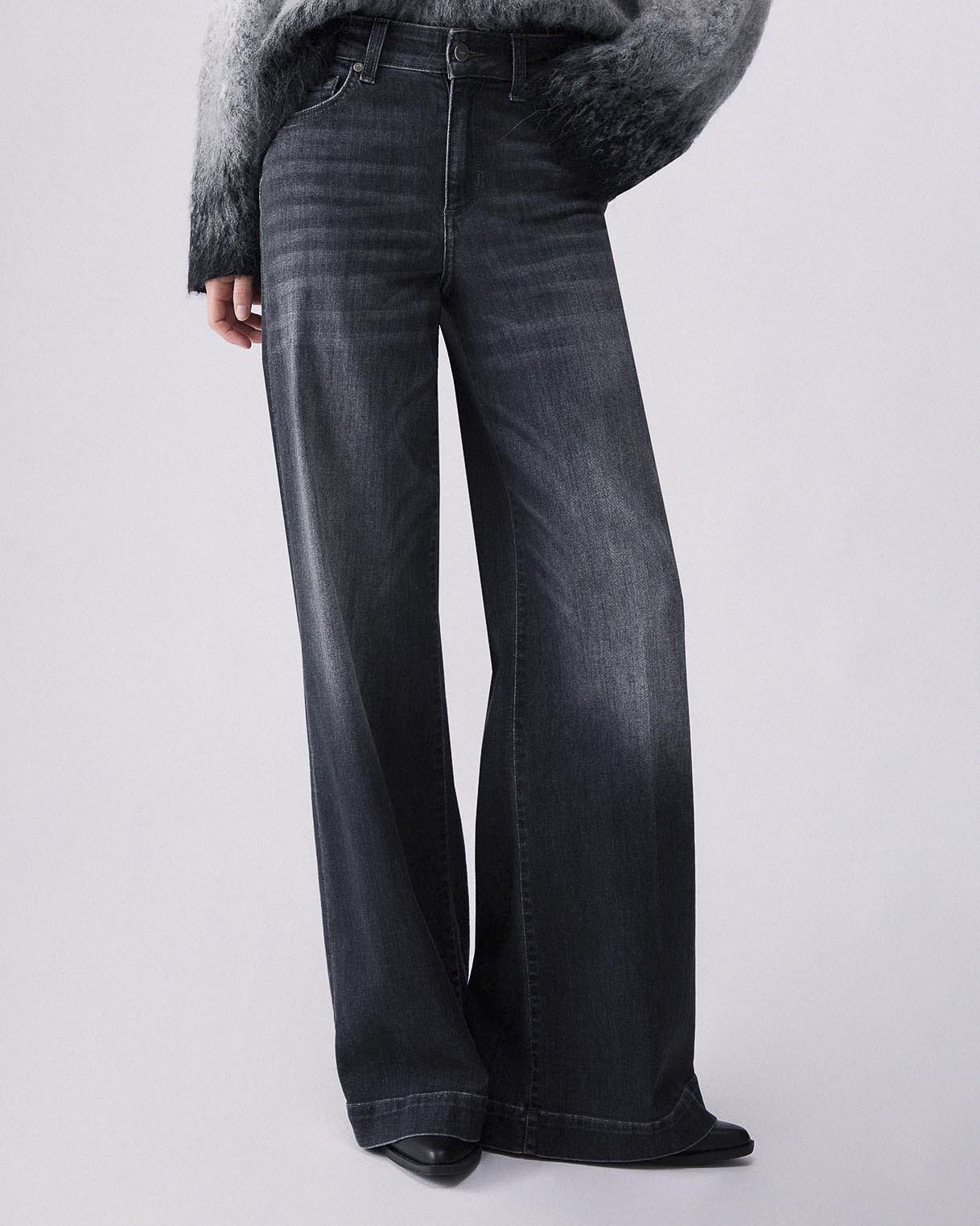 Jeans flare Liu Jo antracite lavaggio stonewash in denim di cotone con baffature image