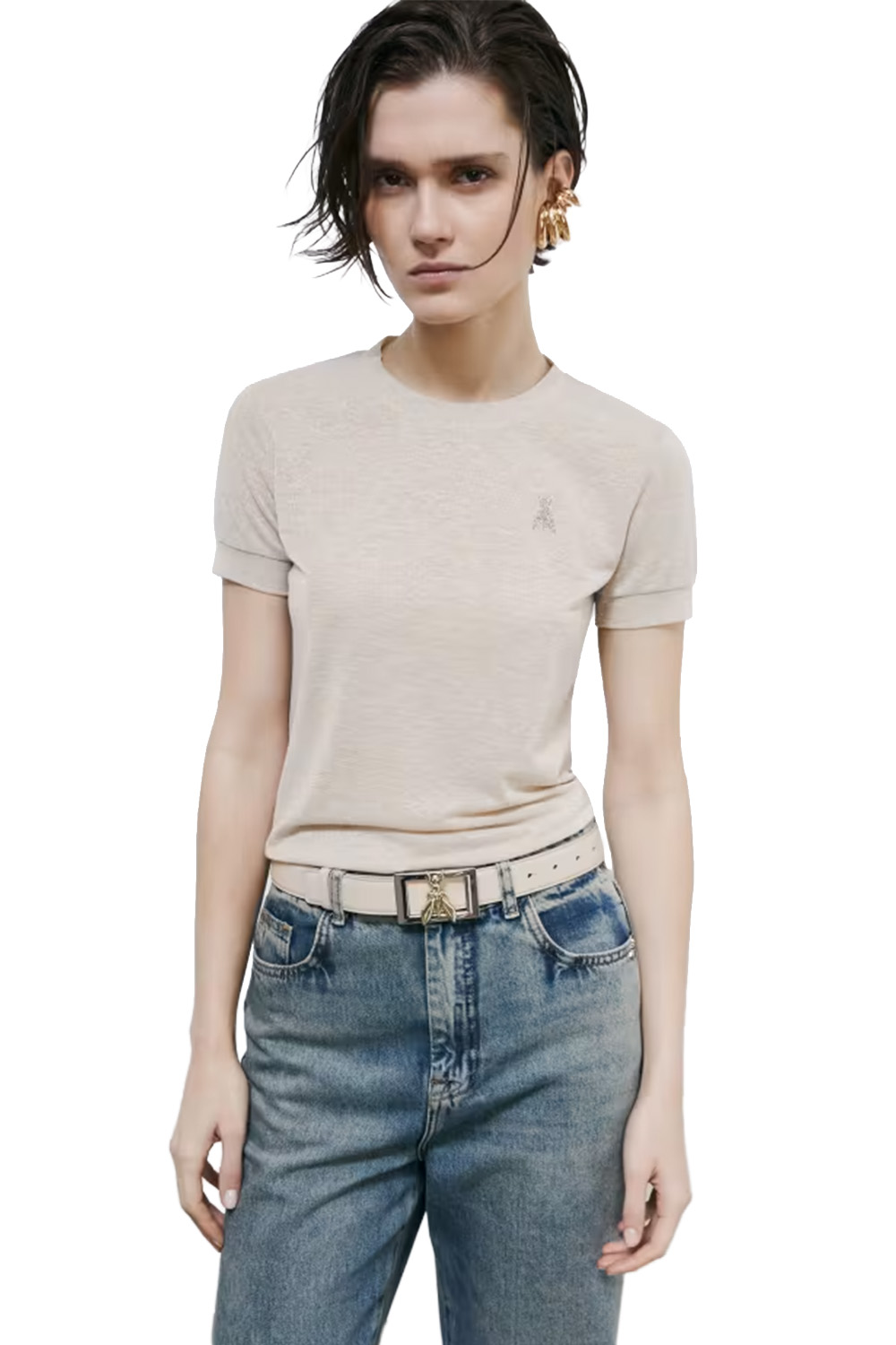 T-shirt in Maglia con Logo Strass