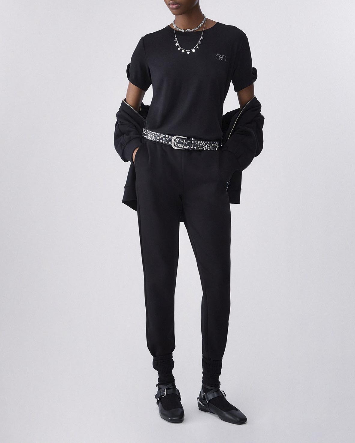 Pantaloni slim Liu Jo Sport neri in scuba con risvoltino e coulisse in vita