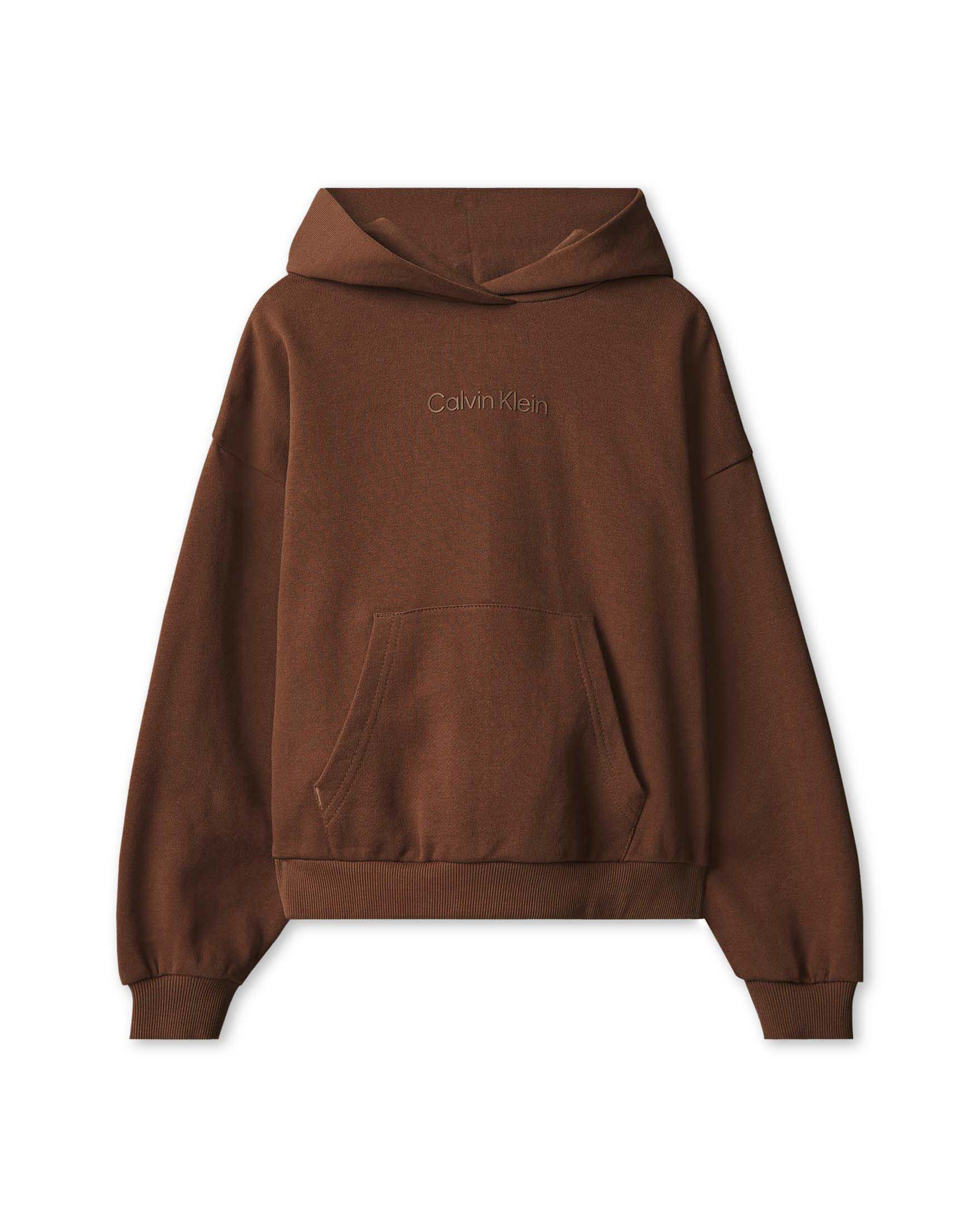 Felpa Calvin Klein marrone a maniche lunghe con cappuccio e tasca marsupio