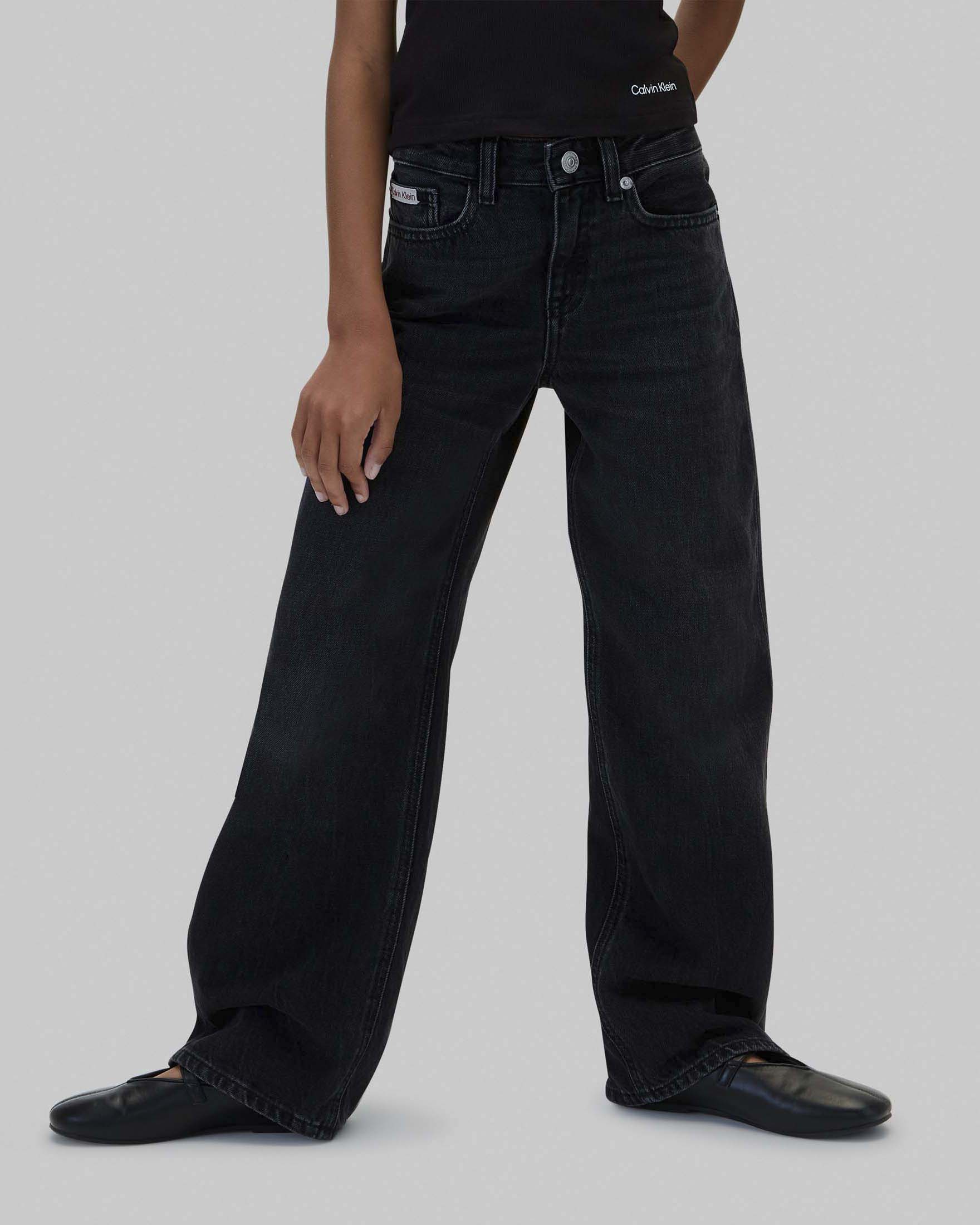 Jeans wide leg Calvin Klein nero in puro cotone a vita alta