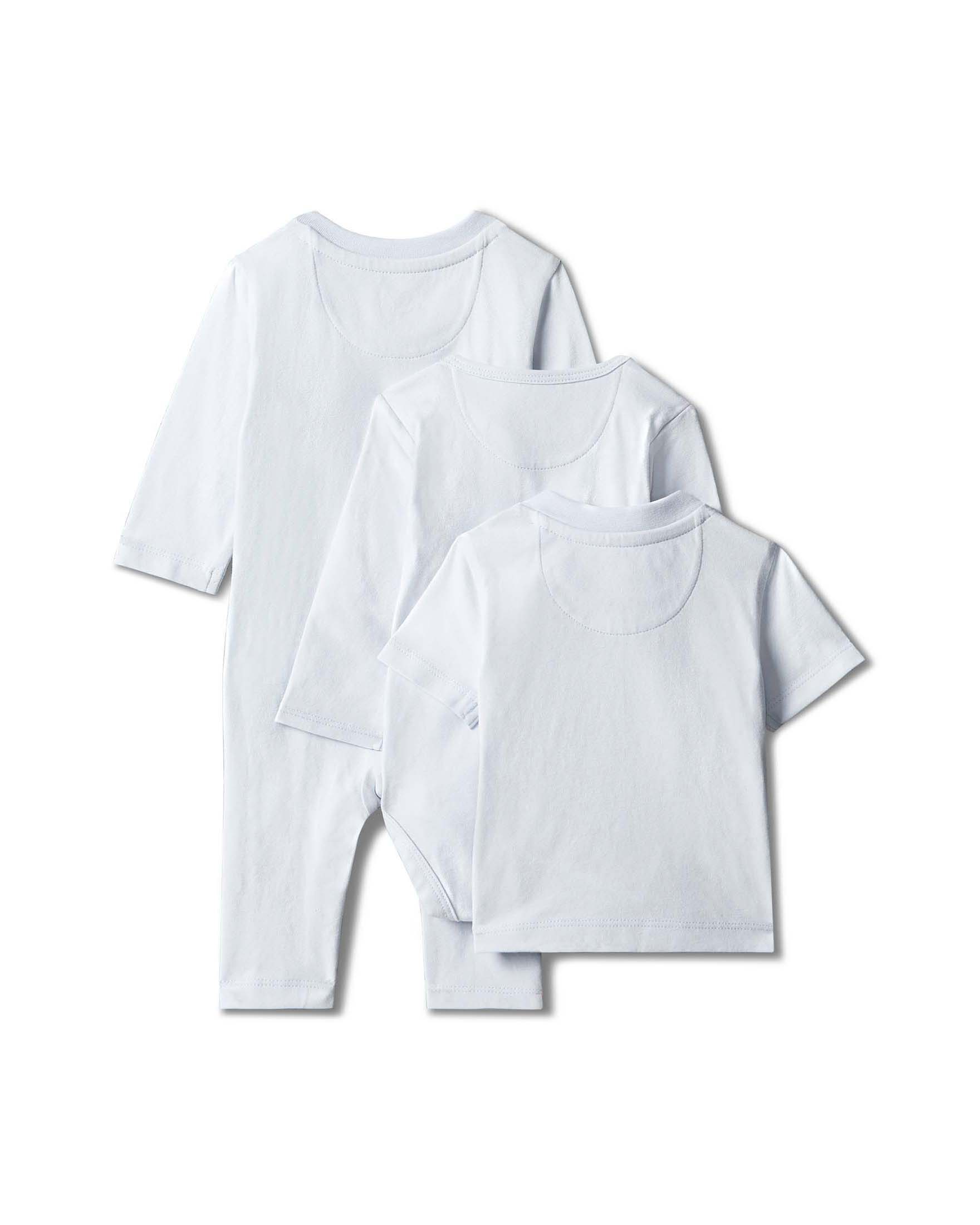Set tre pezzi azzurro Calvin Klein con body tutina e t-shirt in cotone stretch image