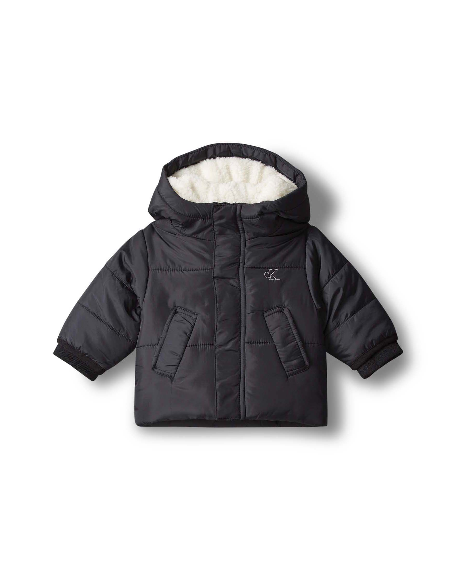 Giaccone Calvin Klein nero in nylon con interno teddy bianco