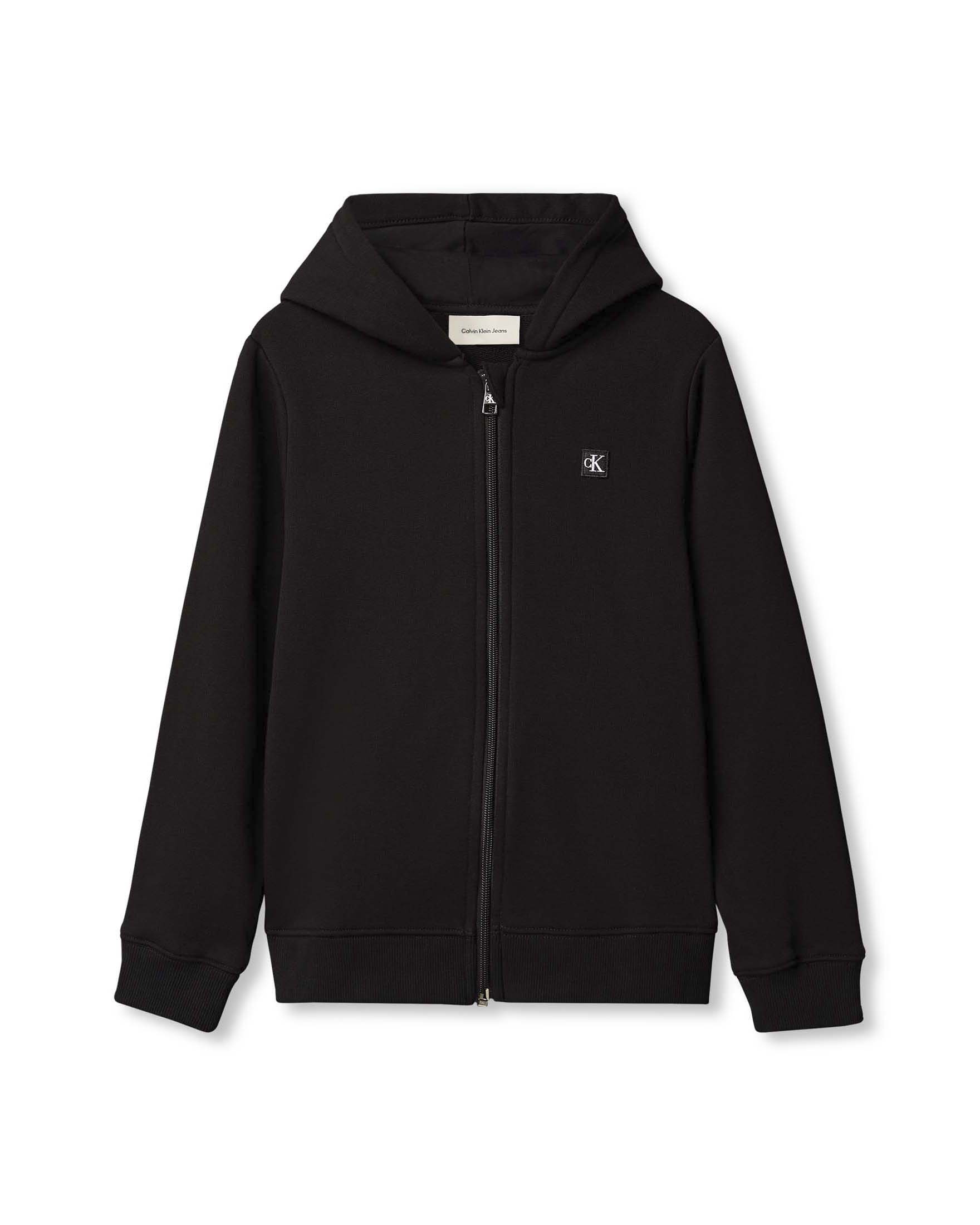 Felpa nera Calvin Klein in misto cotone con cappuccio e zip frontale