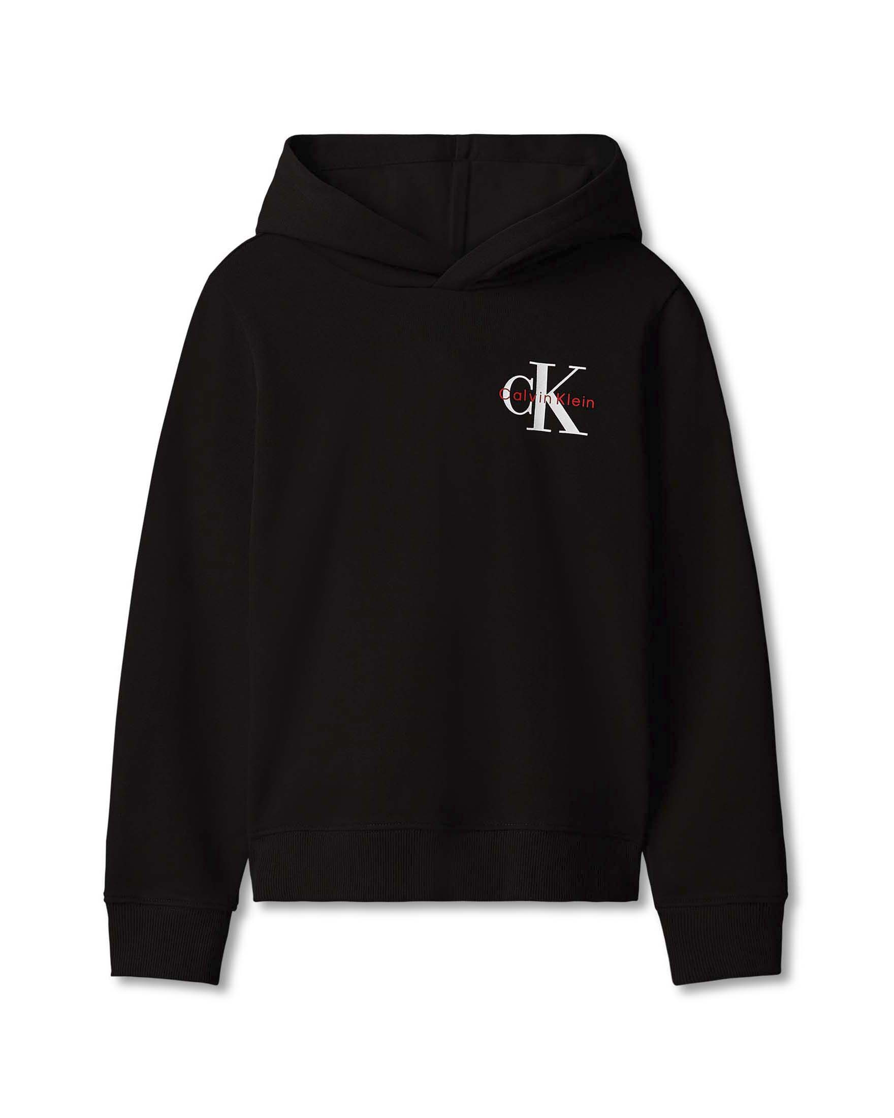 Felpa nera Calvin Klein in puro cotone con cappuccio e logo monogram
