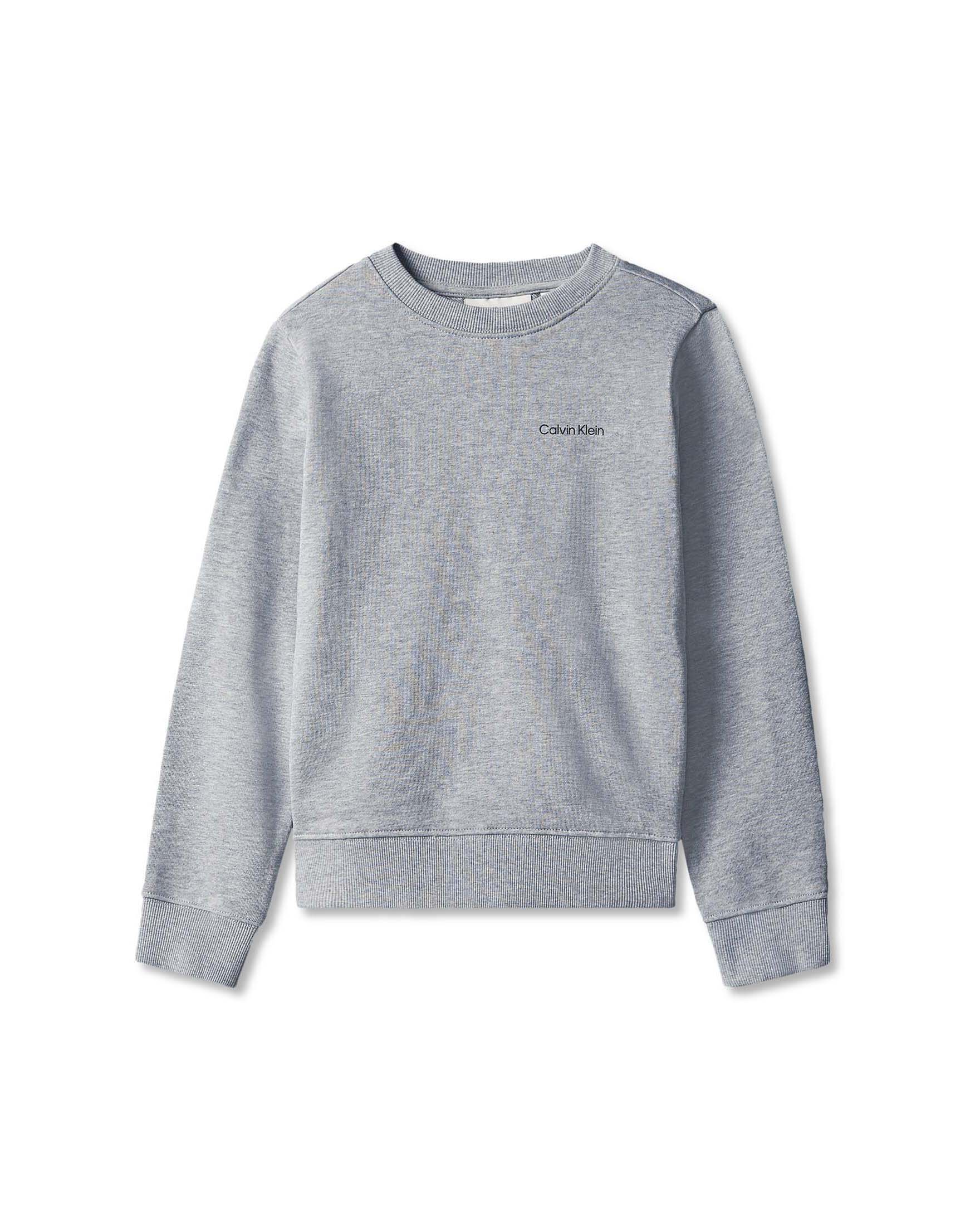 Felpa grigia melange Calvin Klein in cotone a maniche lunghe con scritta logo sul petto in contrasto colore.