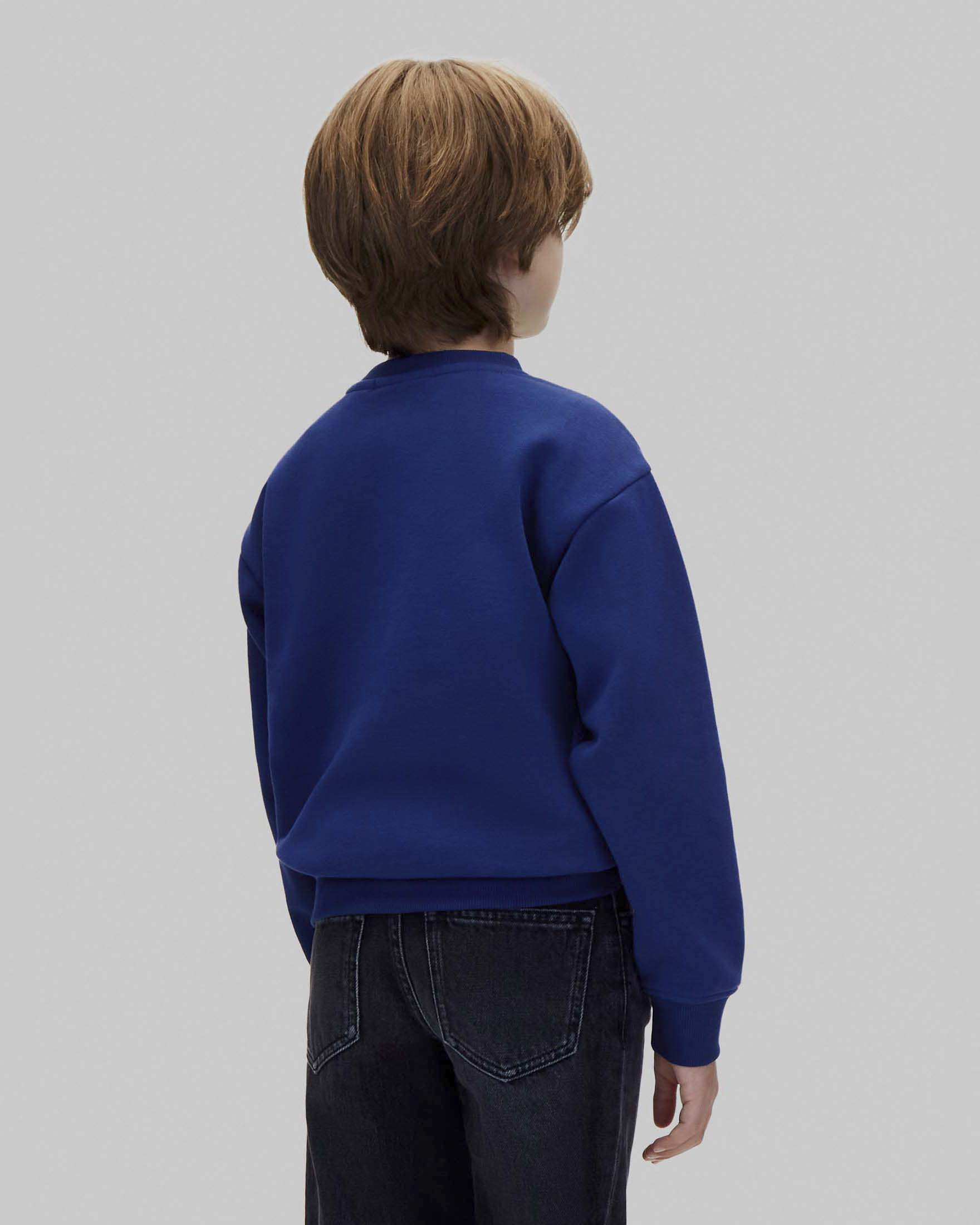 Felpa blu Calvin Klein con maxi logo effetto denim sul davanti image