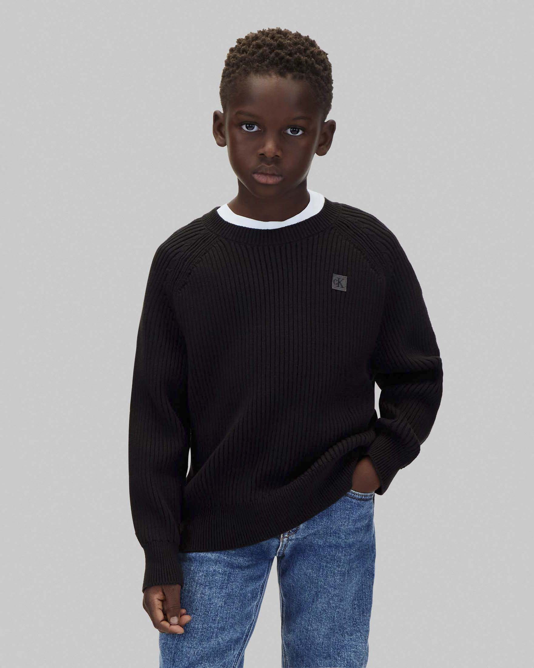 Maglioncino tricot nero Calvin Klein in puro cotone a costine
