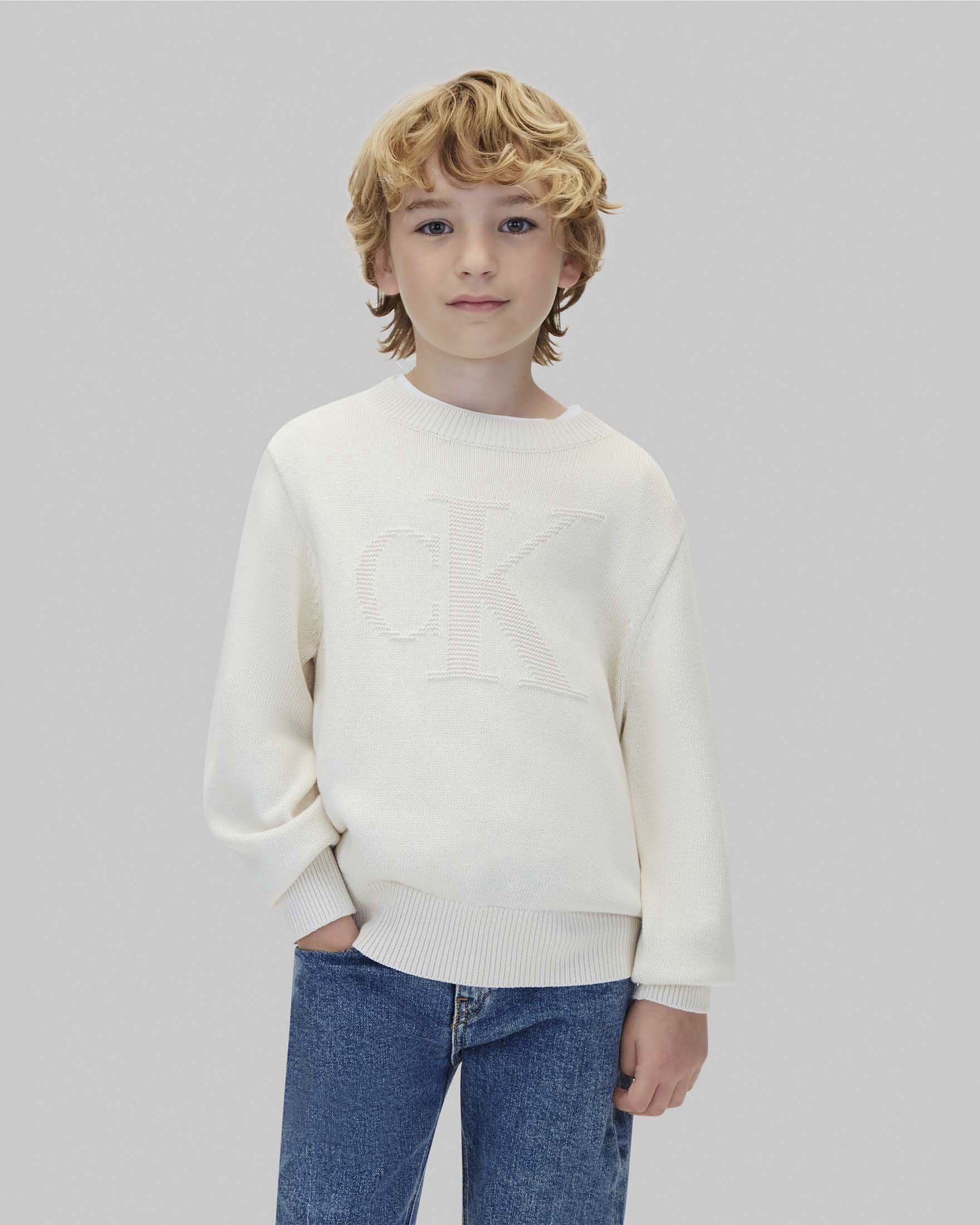 Maglioncino tricot color panna Calvin Klein in puro cotone a costine