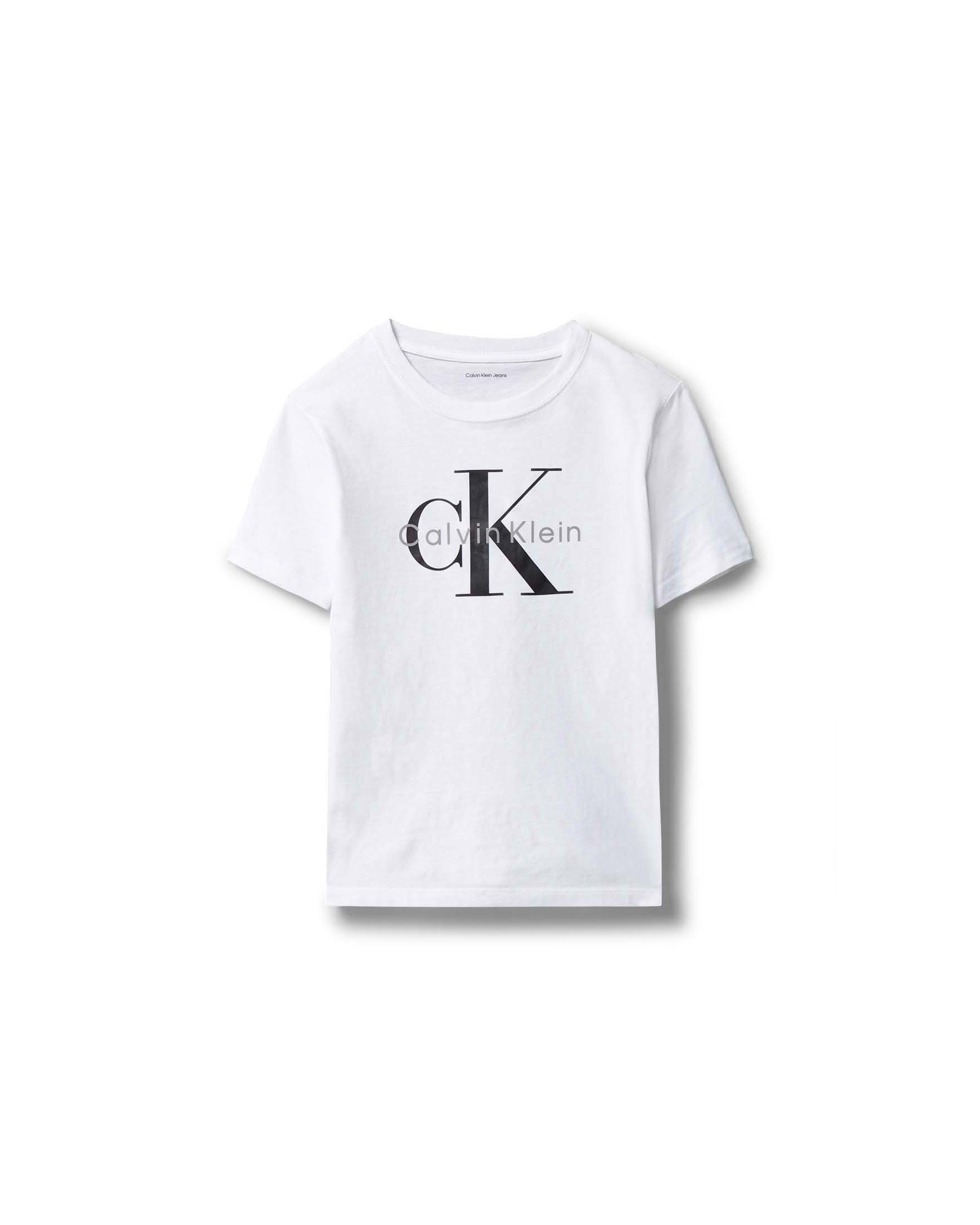 T-shirt Calvin Klein bianca in cotone a maniche corte con logo monogram nero